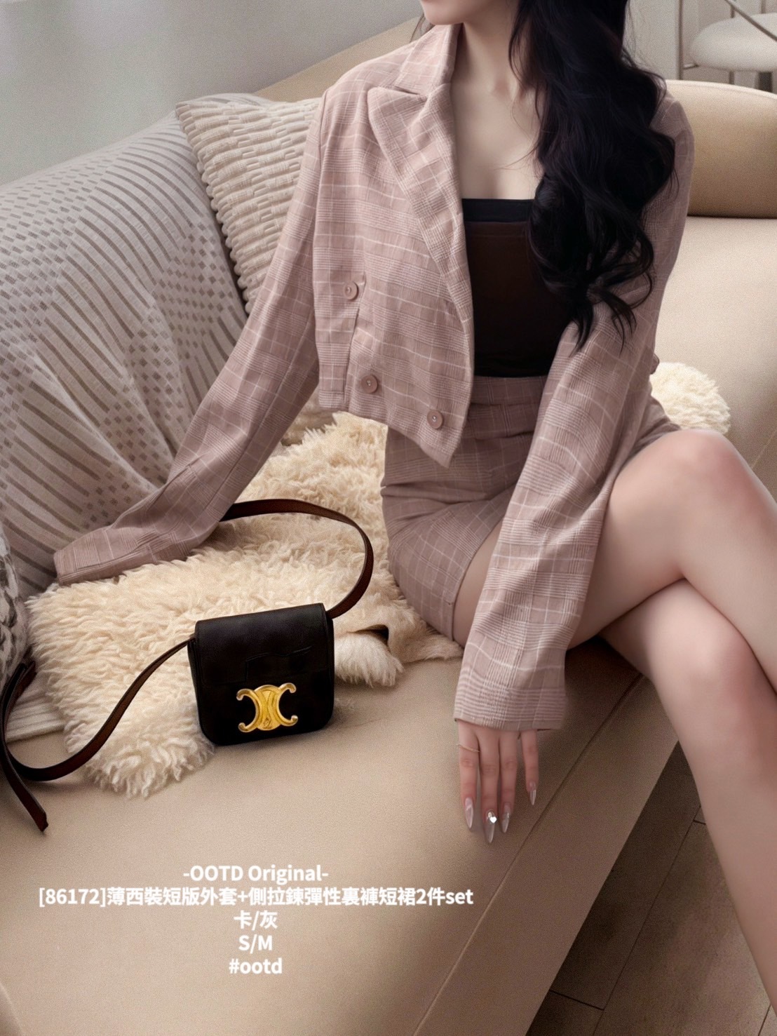 [86172]薄西裝短版外套+側拉鍊彈性裏褲短裙2件set