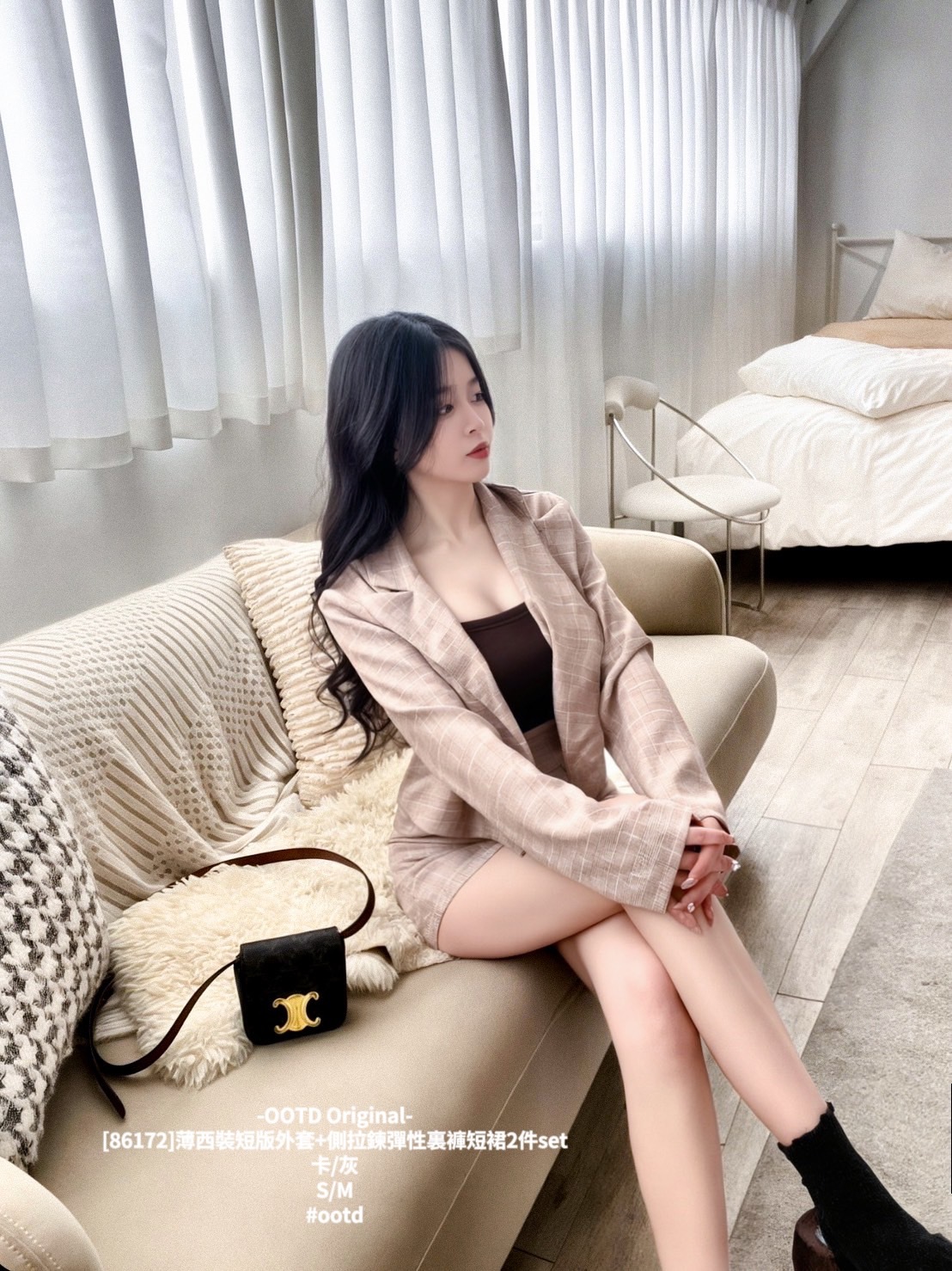 [86172]薄西裝短版外套+側拉鍊彈性裏褲短裙2件set (2)