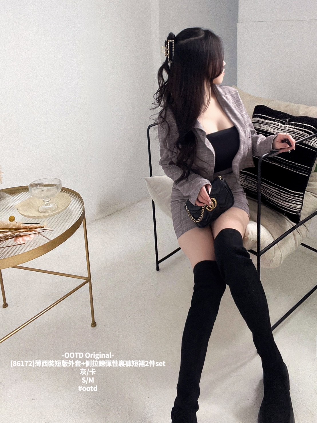 [86172]薄西裝短版外套+側拉鍊彈性裏褲短裙2件set (7)