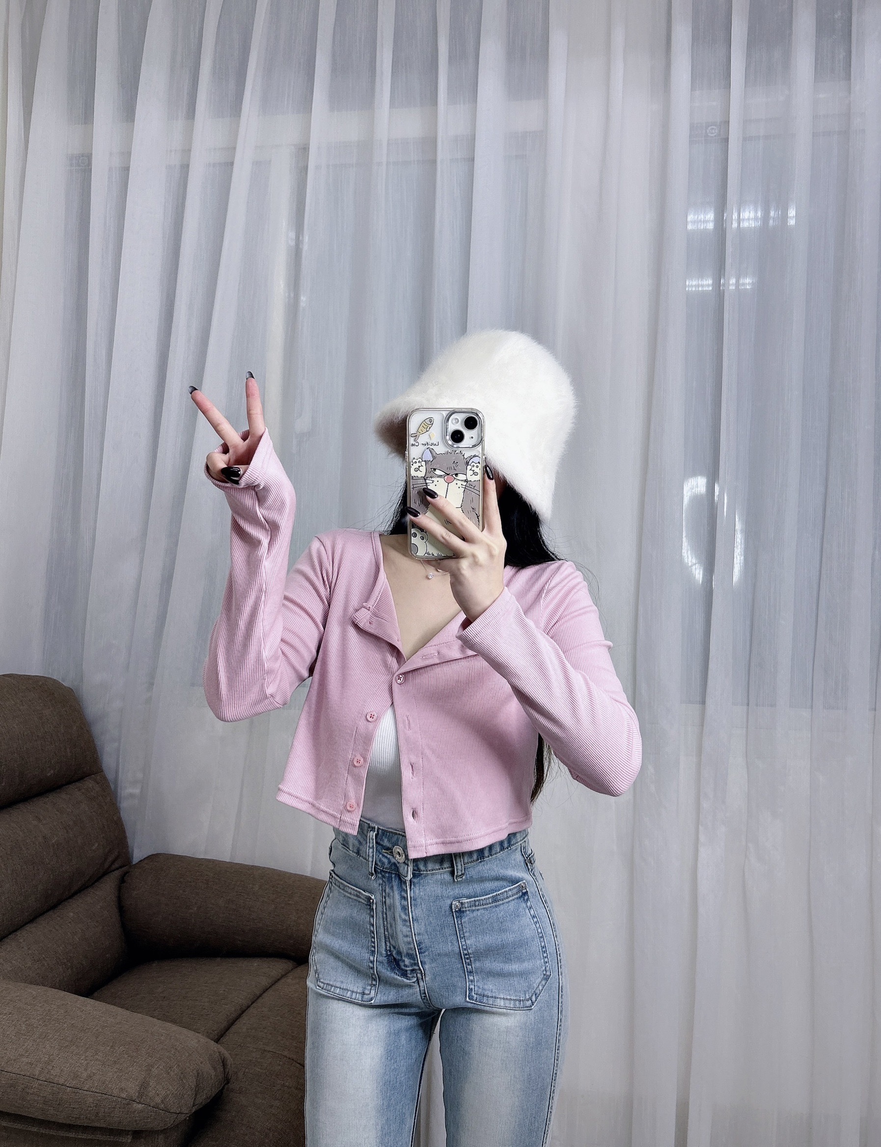 25019獨家自訂多色排扣短版罩衫 (10)