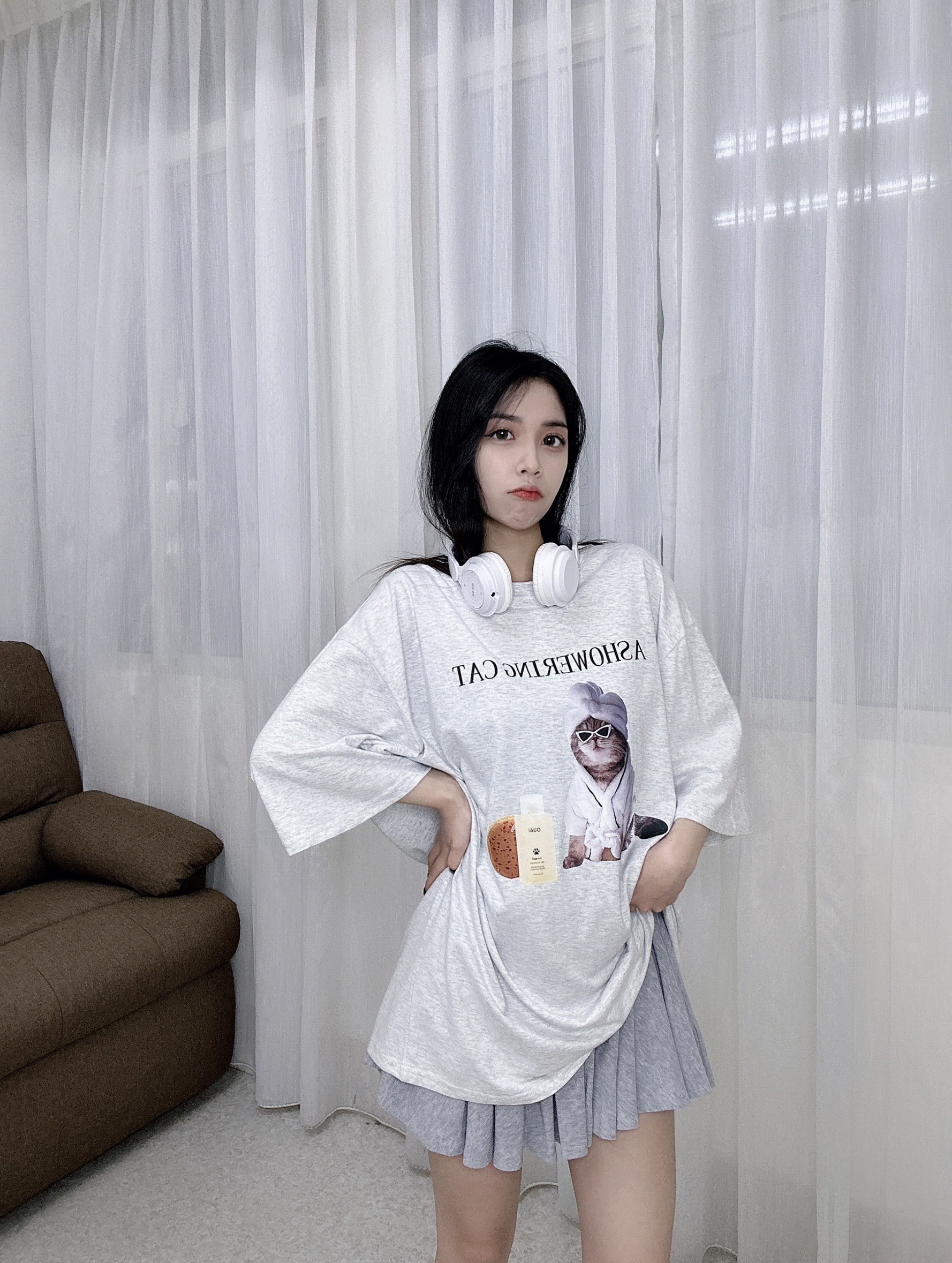 9033浴袍貓貓大版T美式浴袍貓貓寬TEE (8)