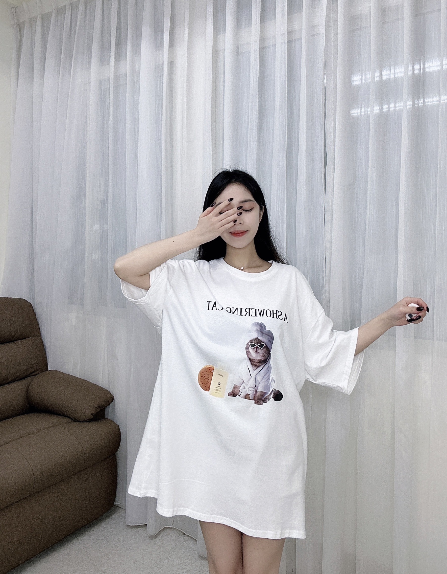 9033浴袍貓貓大版T美式浴袍貓貓寬TEE (4)
