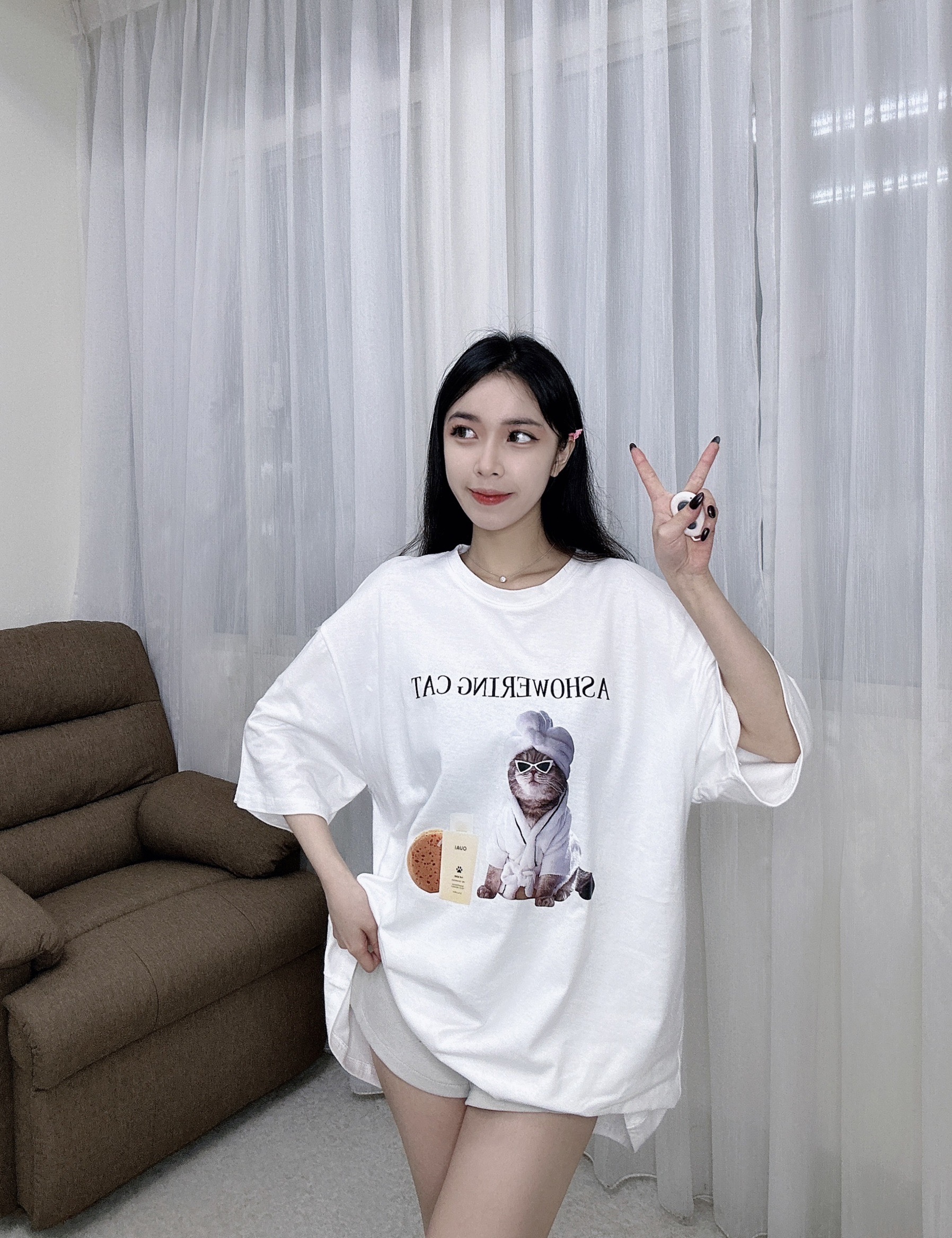 9033浴袍貓貓大版T美式浴袍貓貓寬TEE (5)