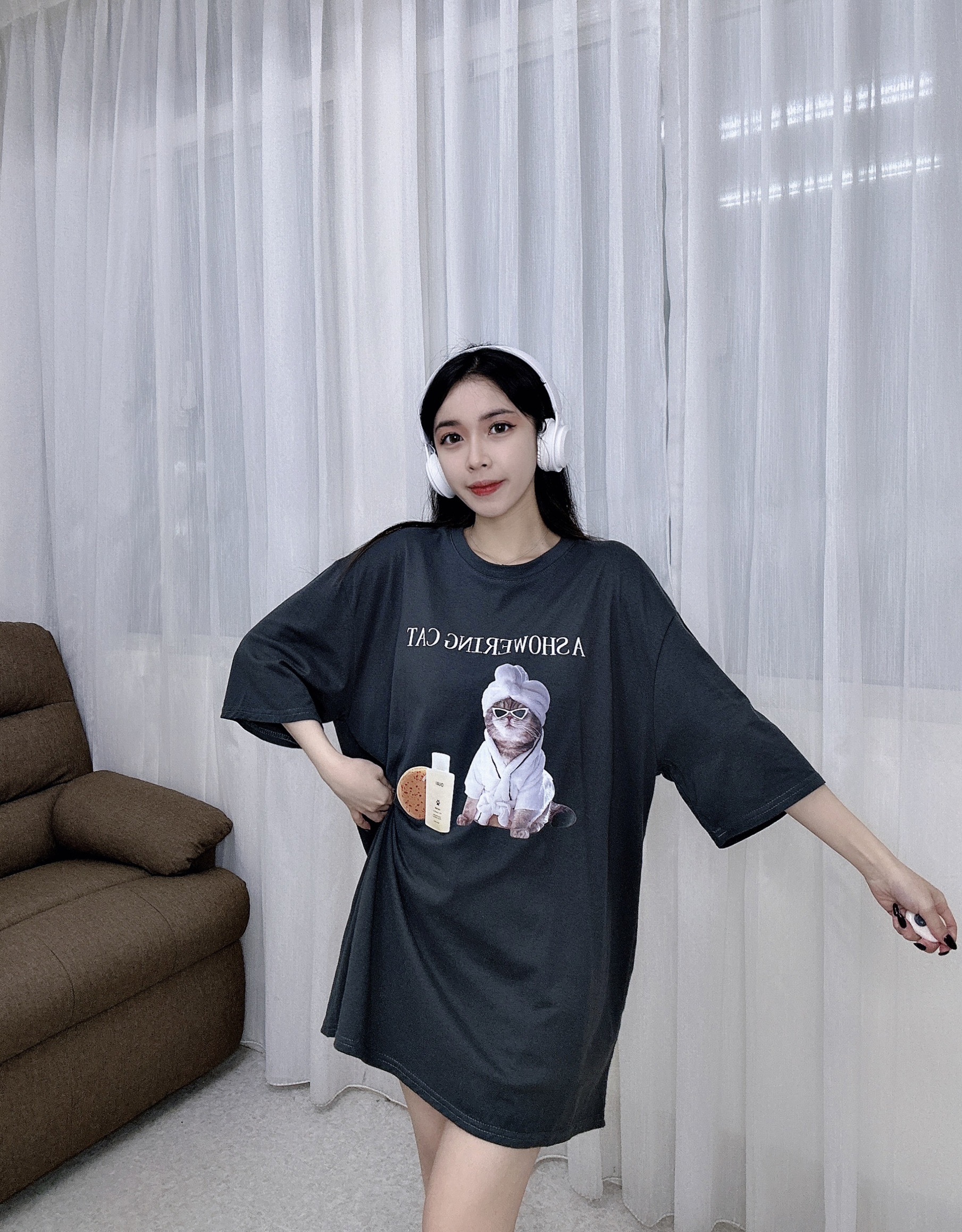 9033浴袍貓貓大版T美式浴袍貓貓寬TEE (7)