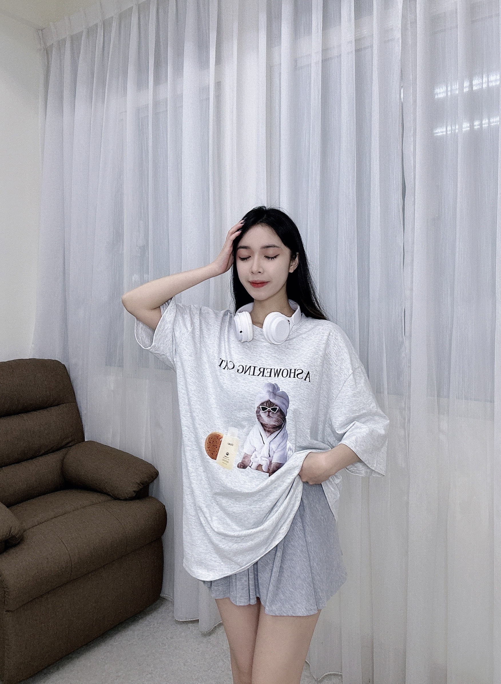 9033浴袍貓貓大版T美式浴袍貓貓寬TEE (9)