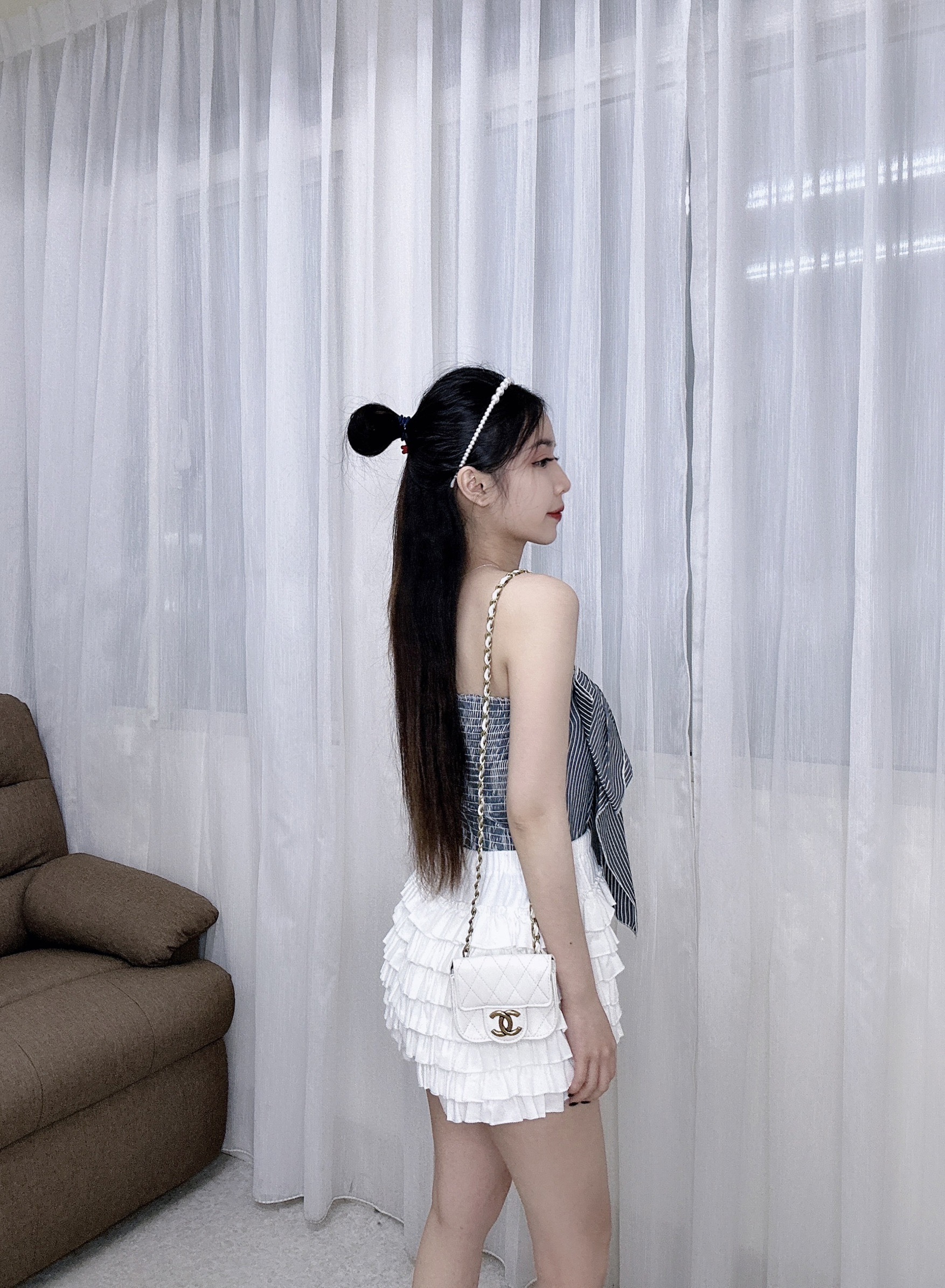 4166條紋蝴蝶結抹胸小清新甜美風 (8)