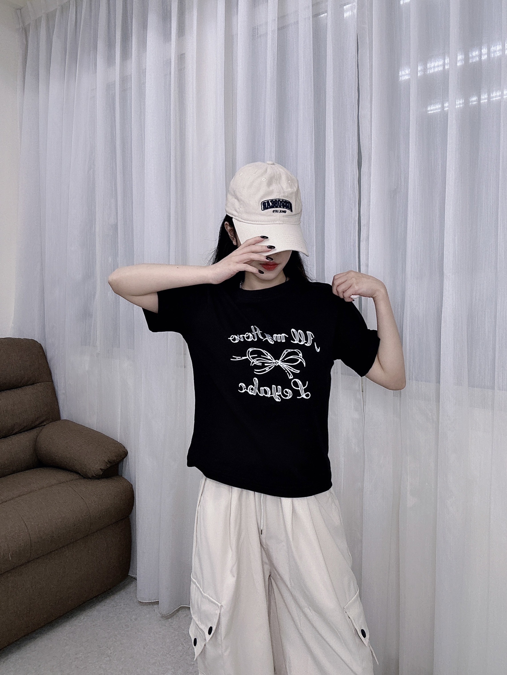 2001圓領蝴蝶結短版T短款棉質 (5)