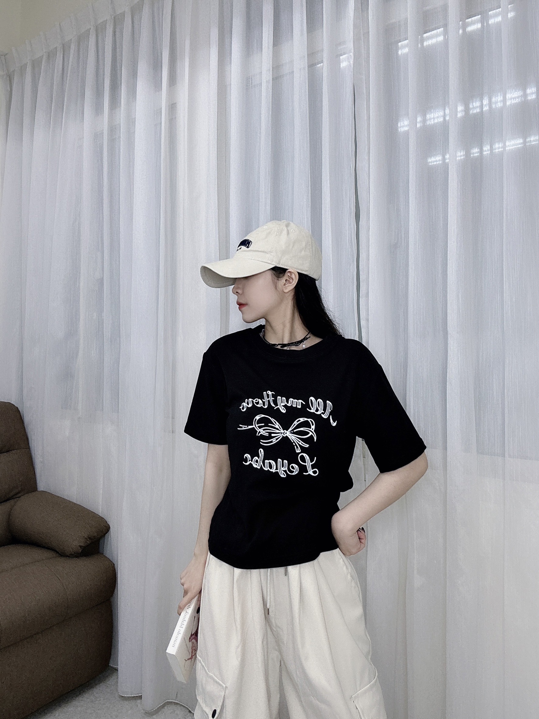 2001圓領蝴蝶結短版T短款棉質 (6)