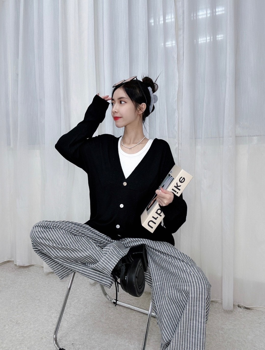 3980長板包芯紗罩衫V領透視防曬開衫 (2)