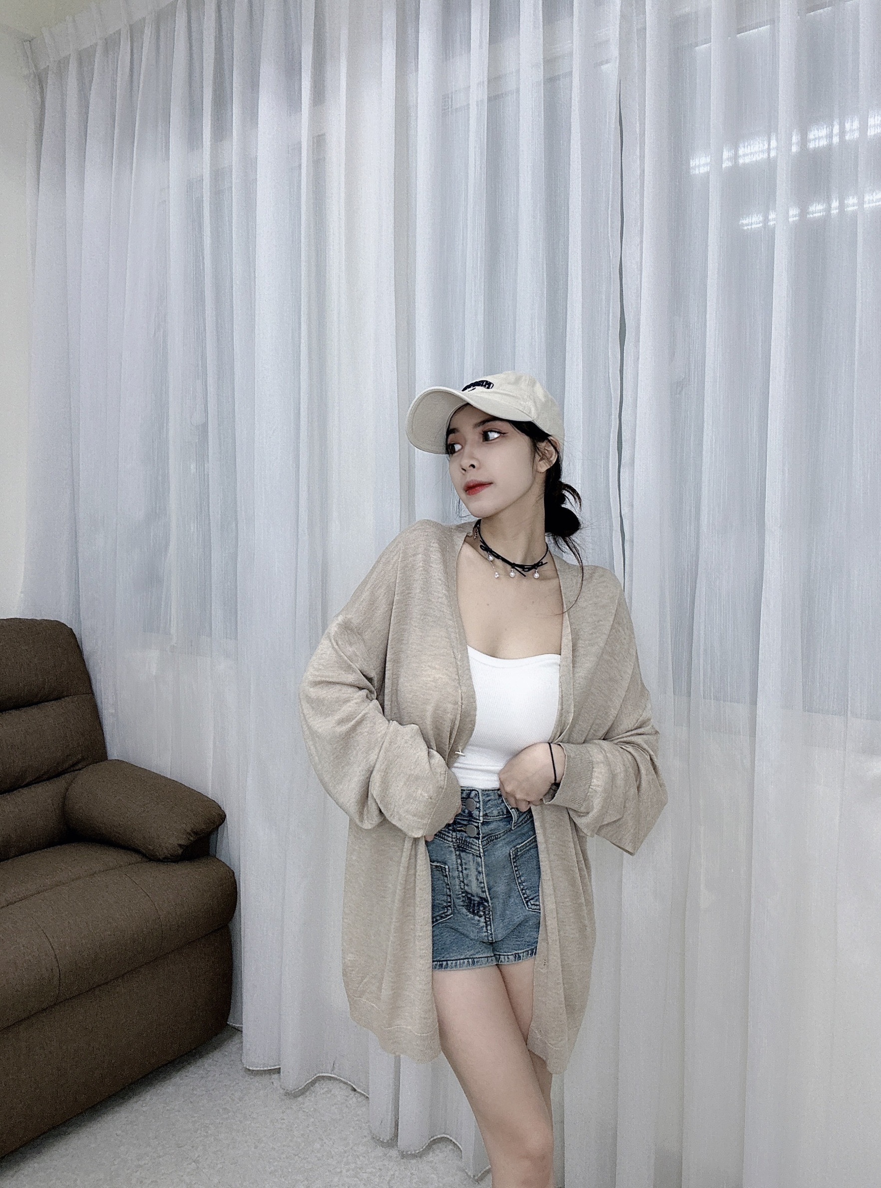 3980長板包芯紗罩衫V領透視防曬開衫 (4)