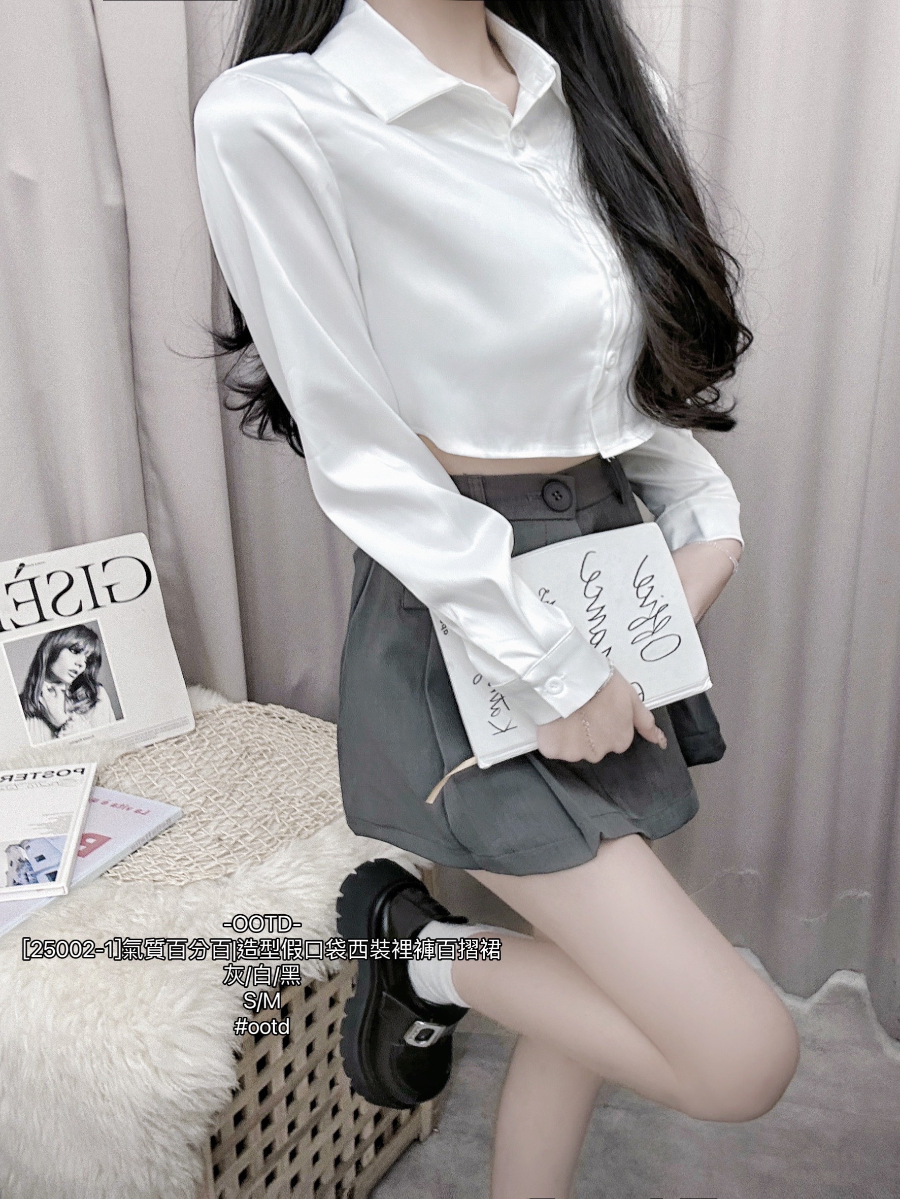 [25002-1]氣質百分百造型假口袋西裝裡褲百摺裙 (6)
