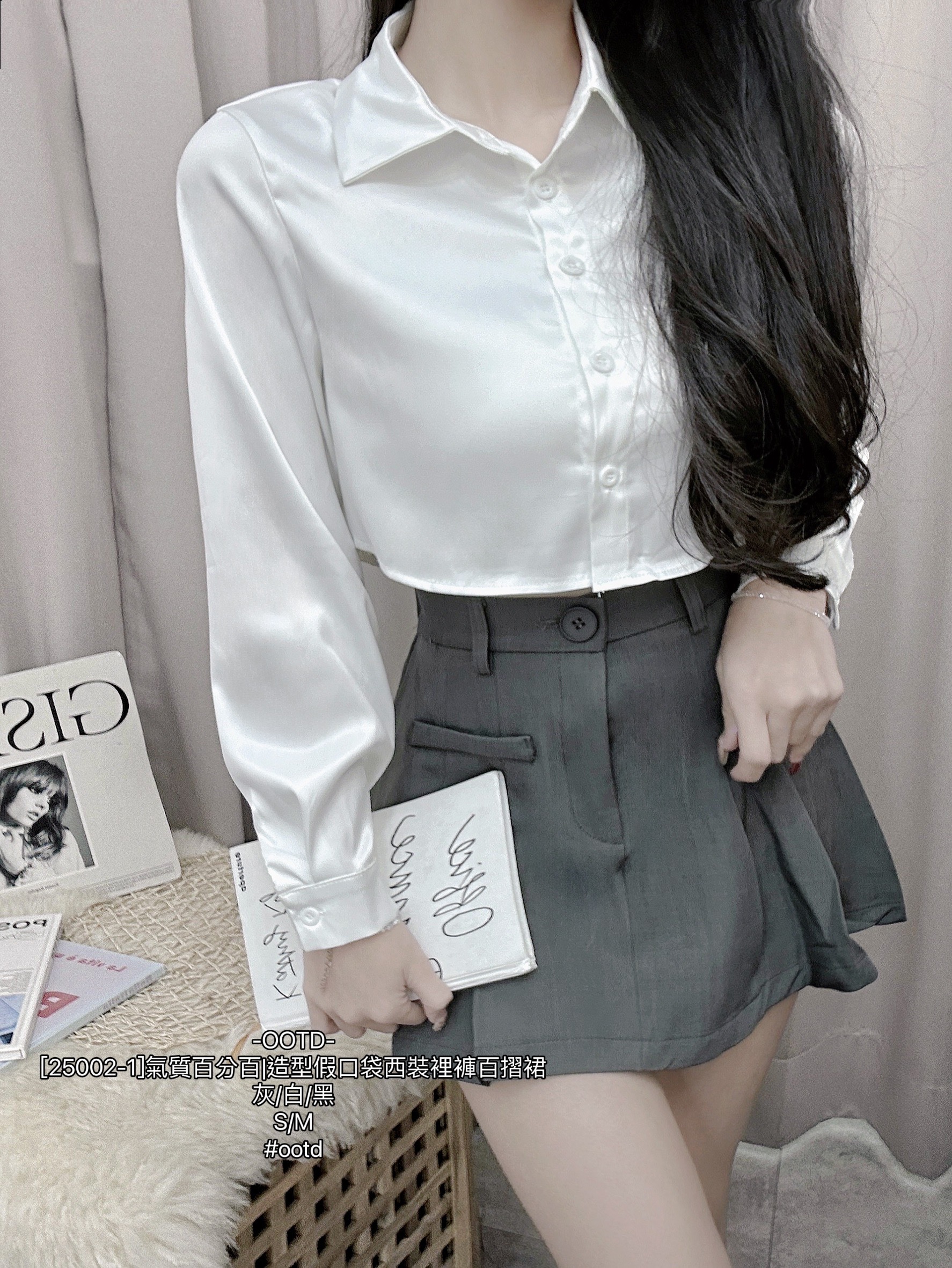 [25002-1]氣質百分百造型假口袋西裝裡褲百摺裙 (4)