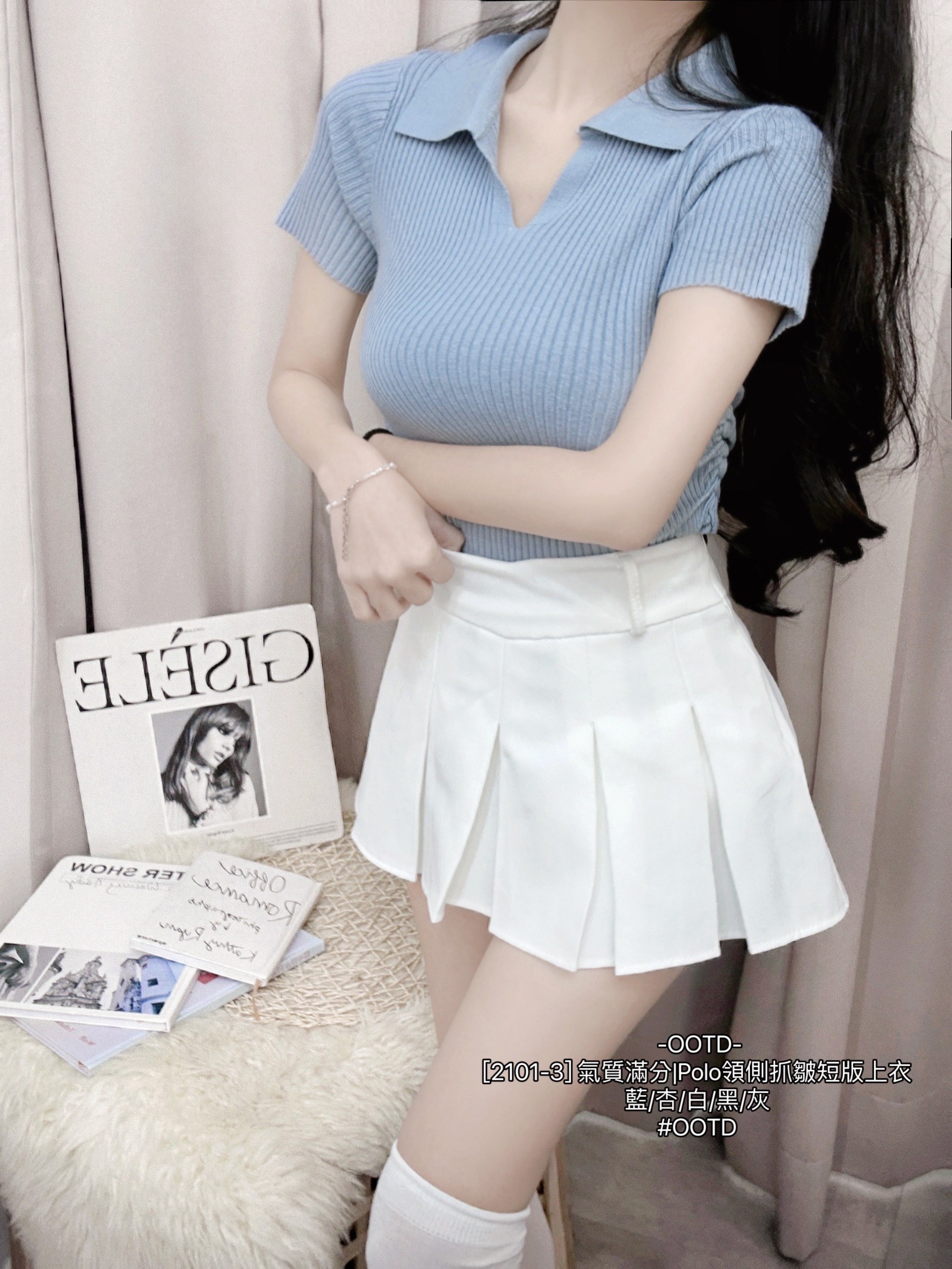 [2101-3] 氣質滿分Polo領側抓皺短版上衣 (7)
