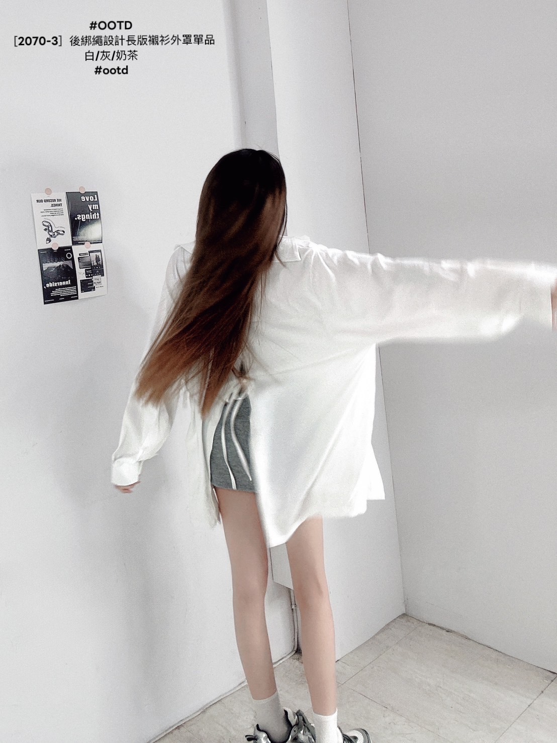 ［2070-3］後綁繩設計長版襯衫外罩單品 (7)