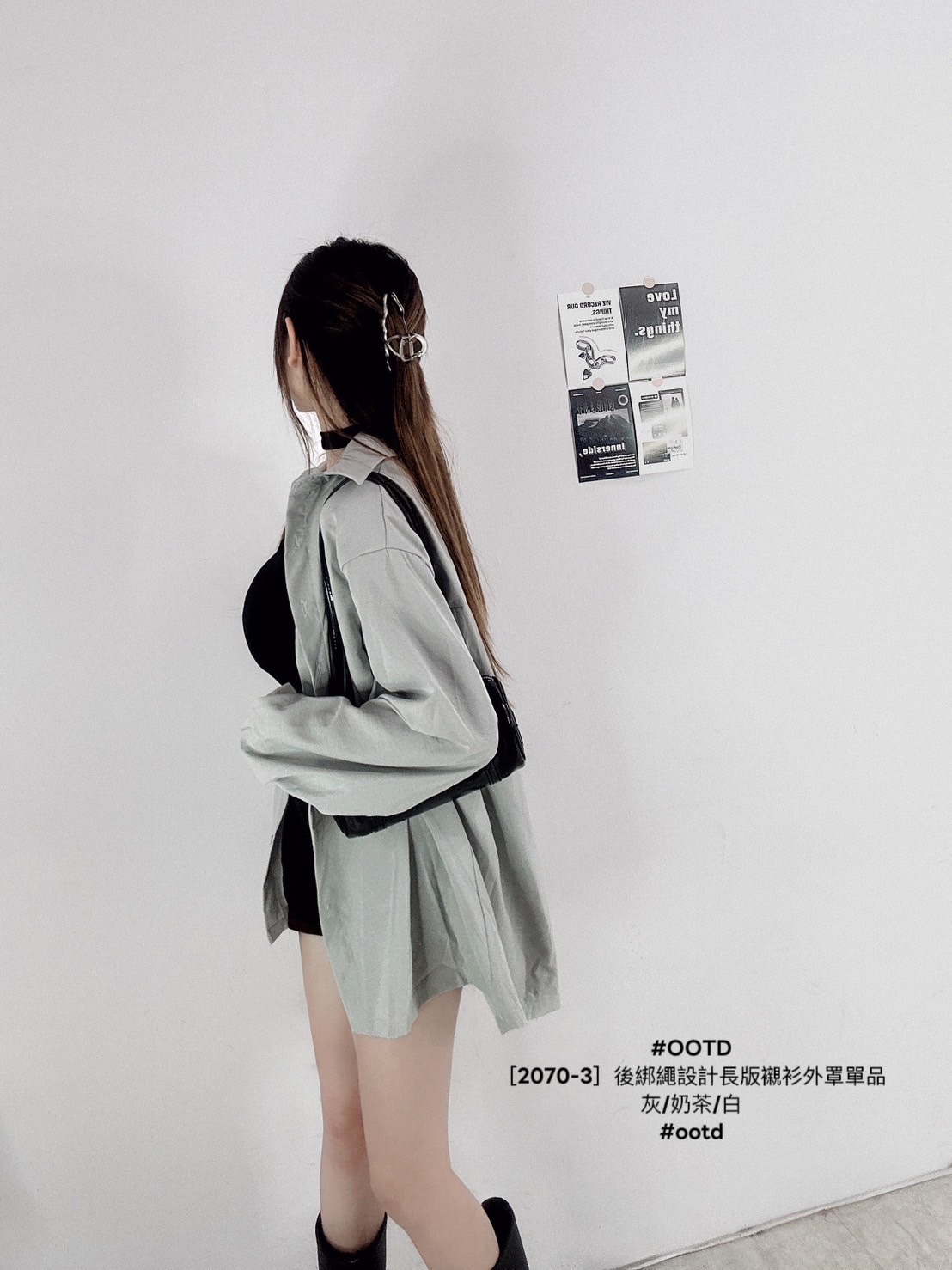 ［2070-3］後綁繩設計長版襯衫外罩單品 (4)