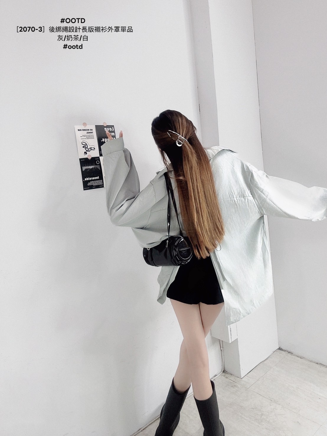 ［2070-3］後綁繩設計長版襯衫外罩單品 (5)