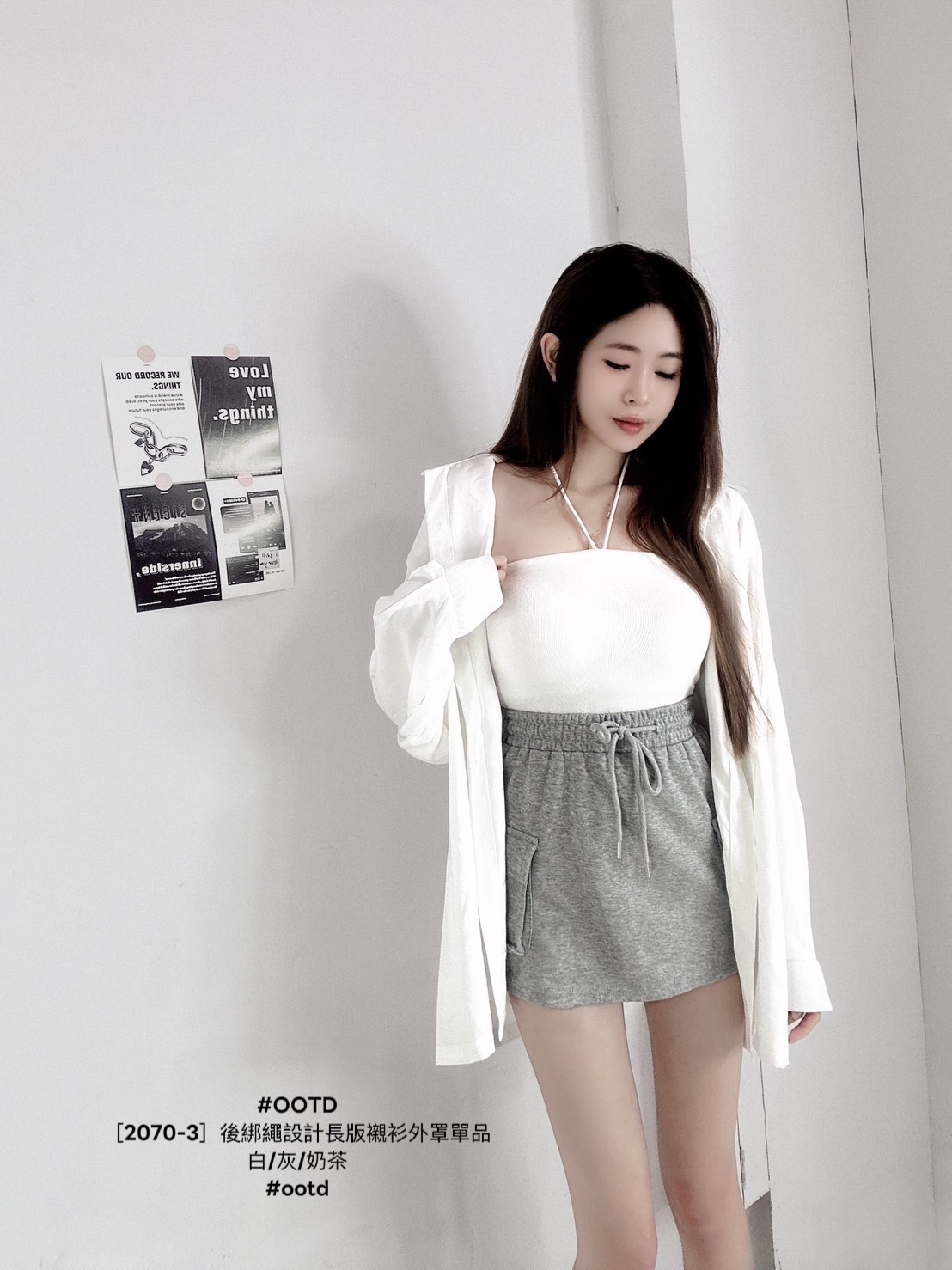 ［2070-3］後綁繩設計長版襯衫外罩單品 (6)