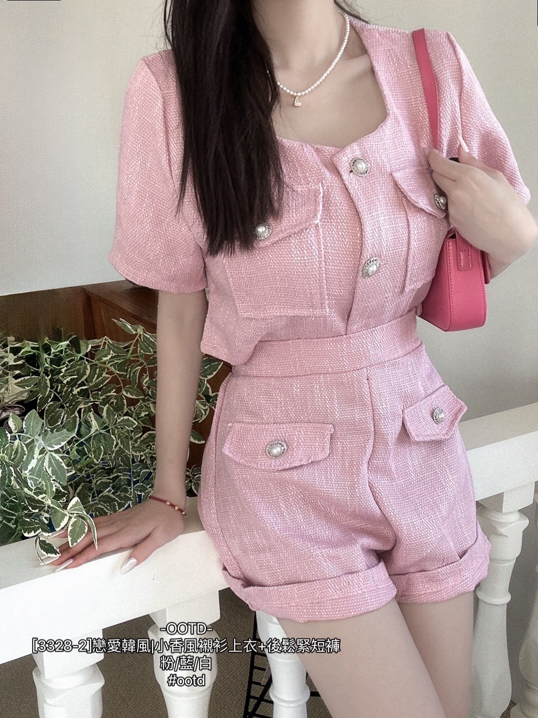 [3328-2]戀愛韓風小香風襯衫上衣+後鬆緊短褲 (7)