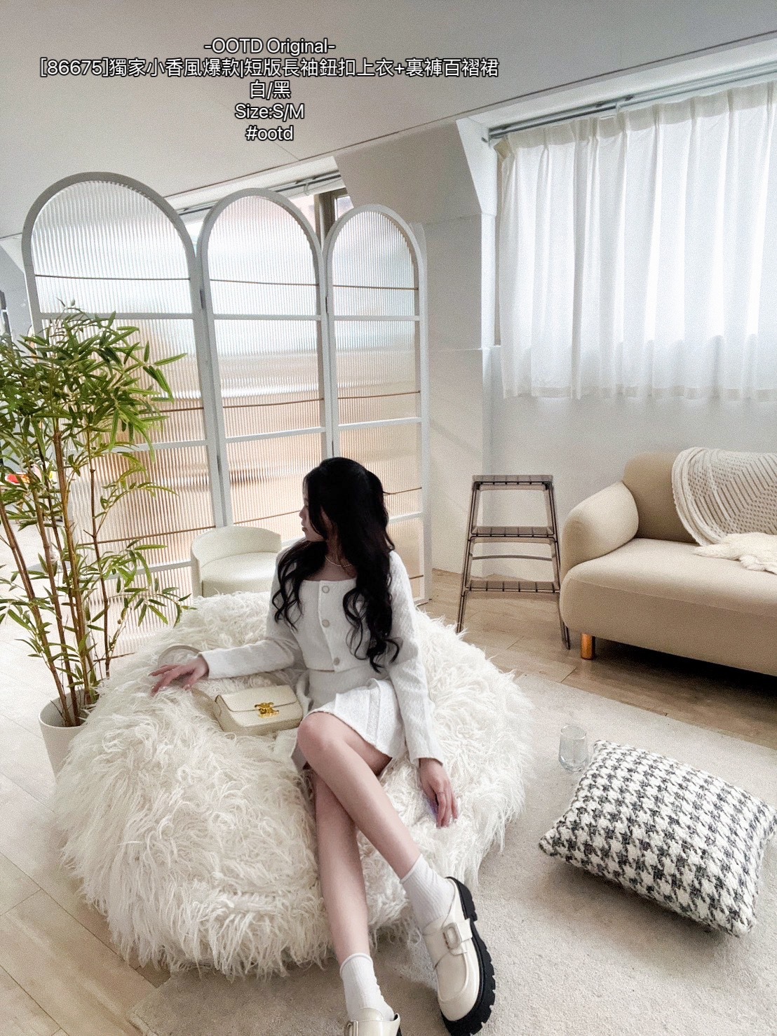 [86675]獨家小香風爆款短版長袖鈕扣上衣+裏褲百褶裙 (3)