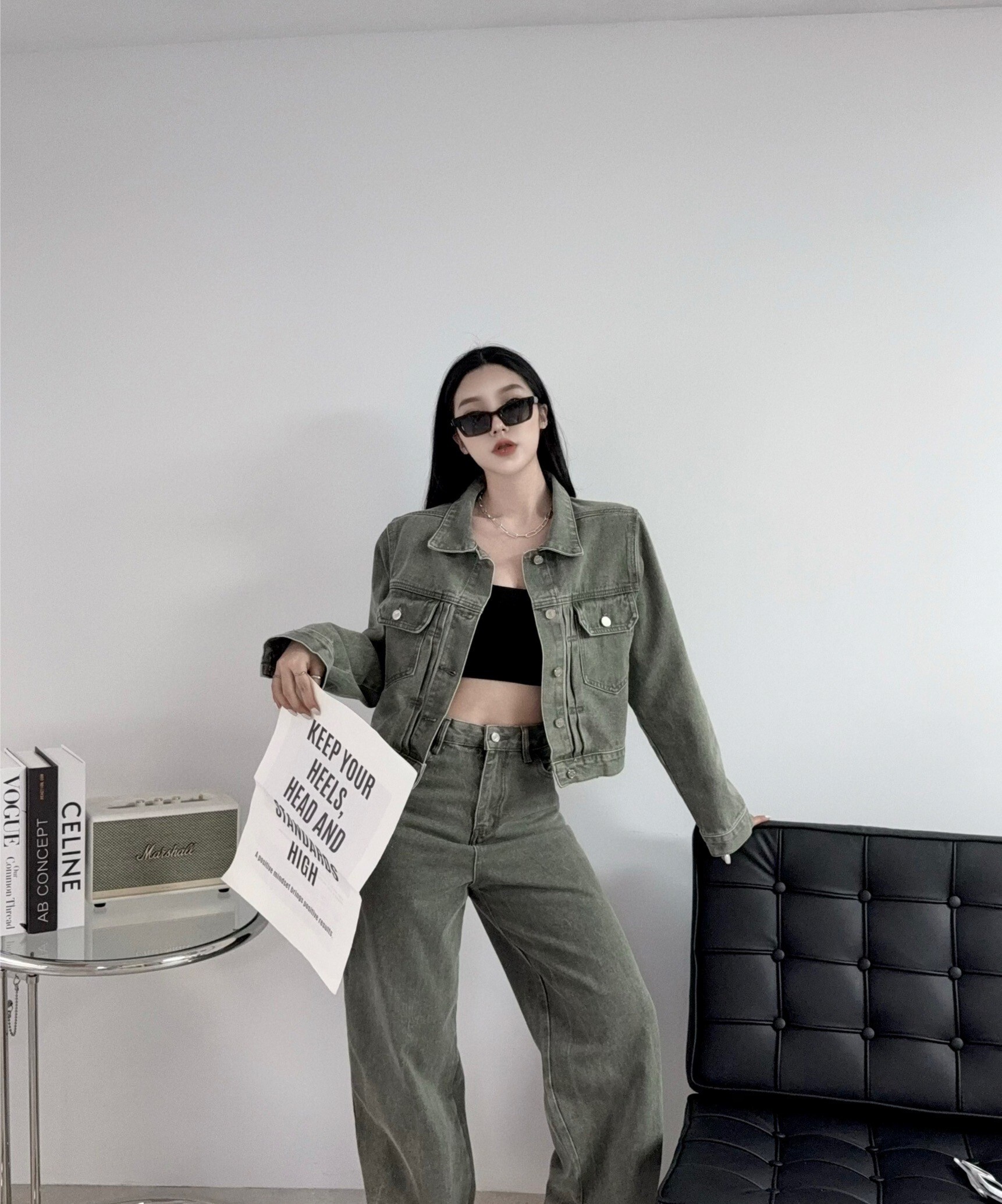 A2552『選品』率性復古刷色牛仔長褲SET (3)