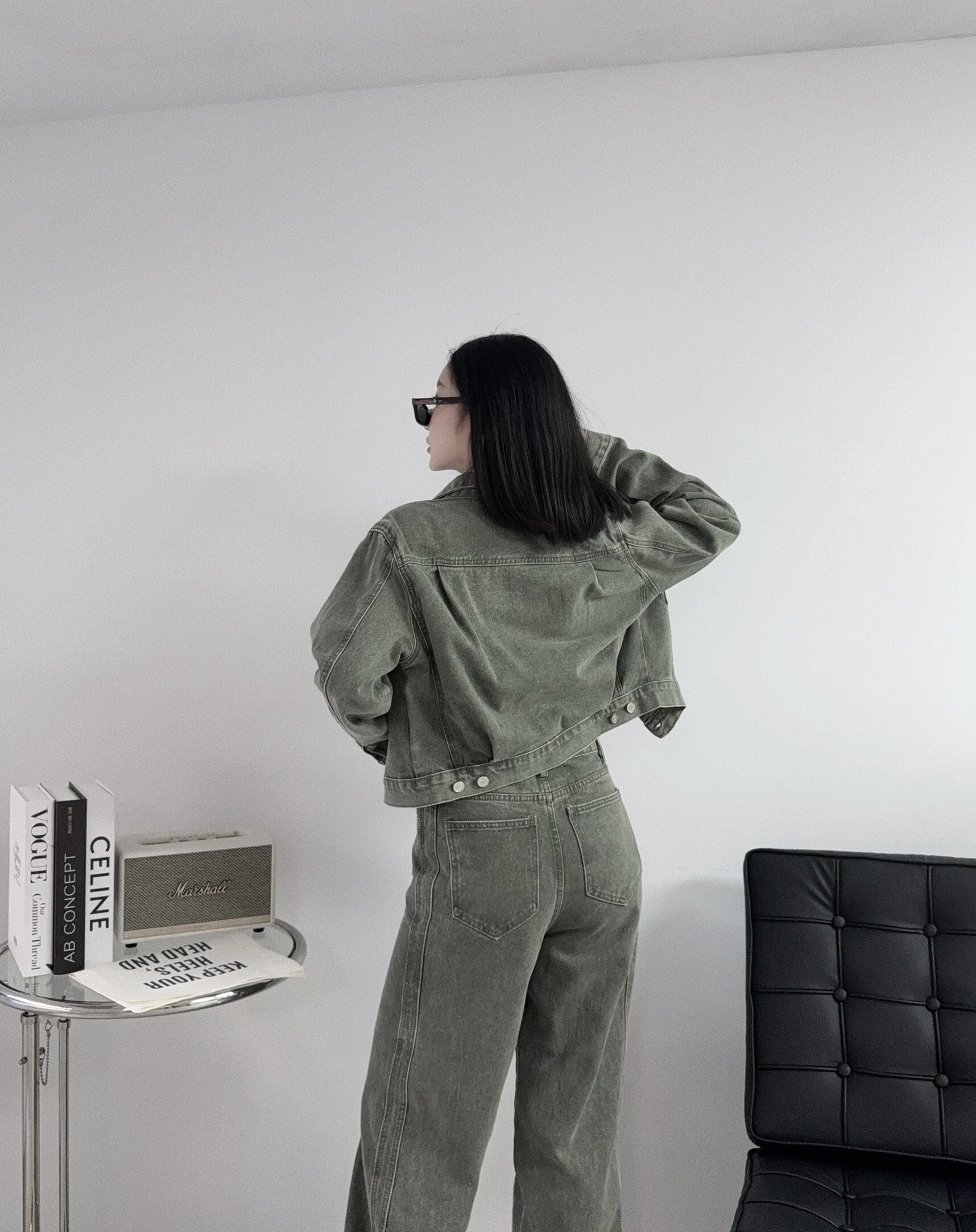 A2552『選品』率性復古刷色牛仔長褲SET (2)