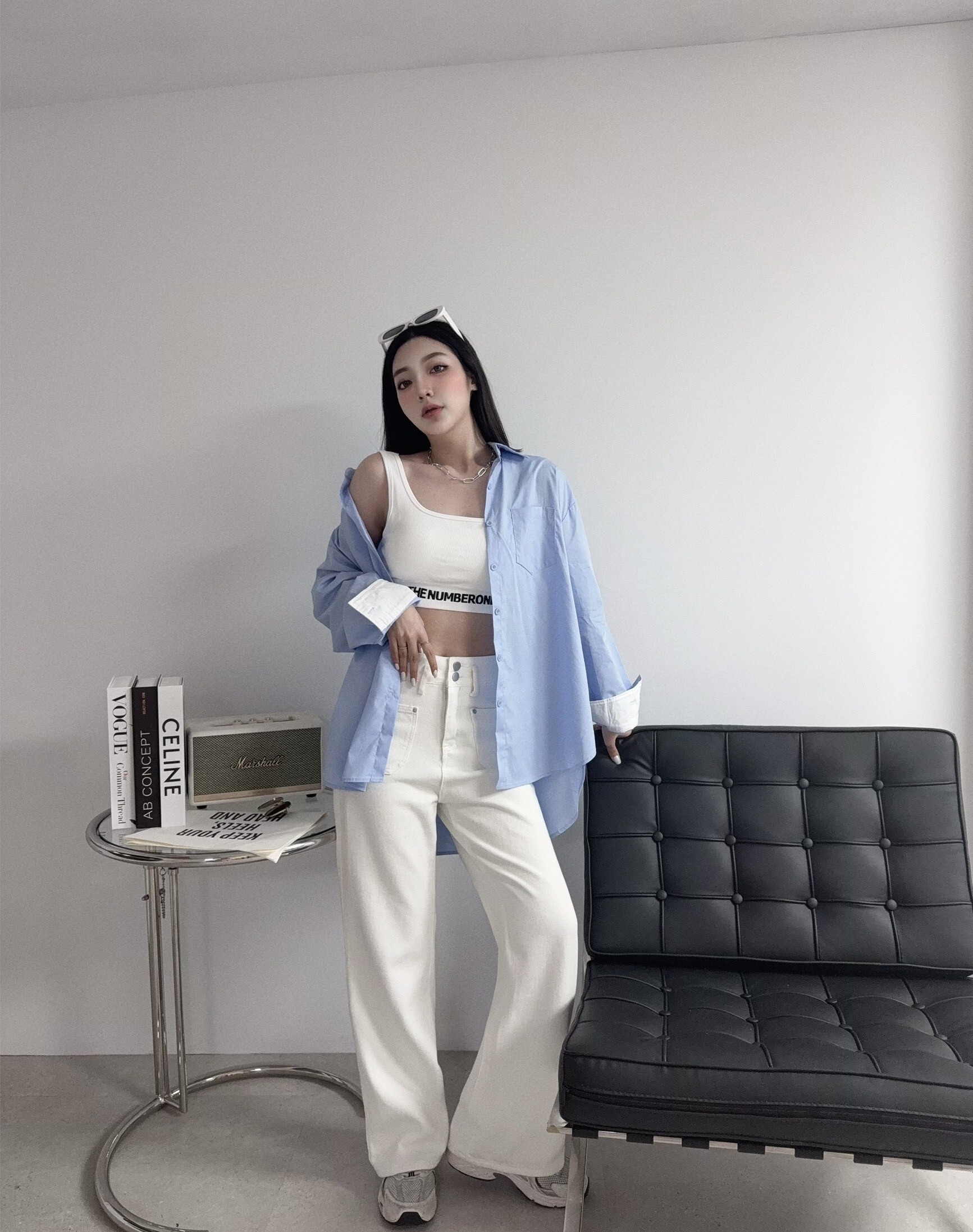 8888『選品』韓版拼色翻袖寬鬆男友襯衫 (3)