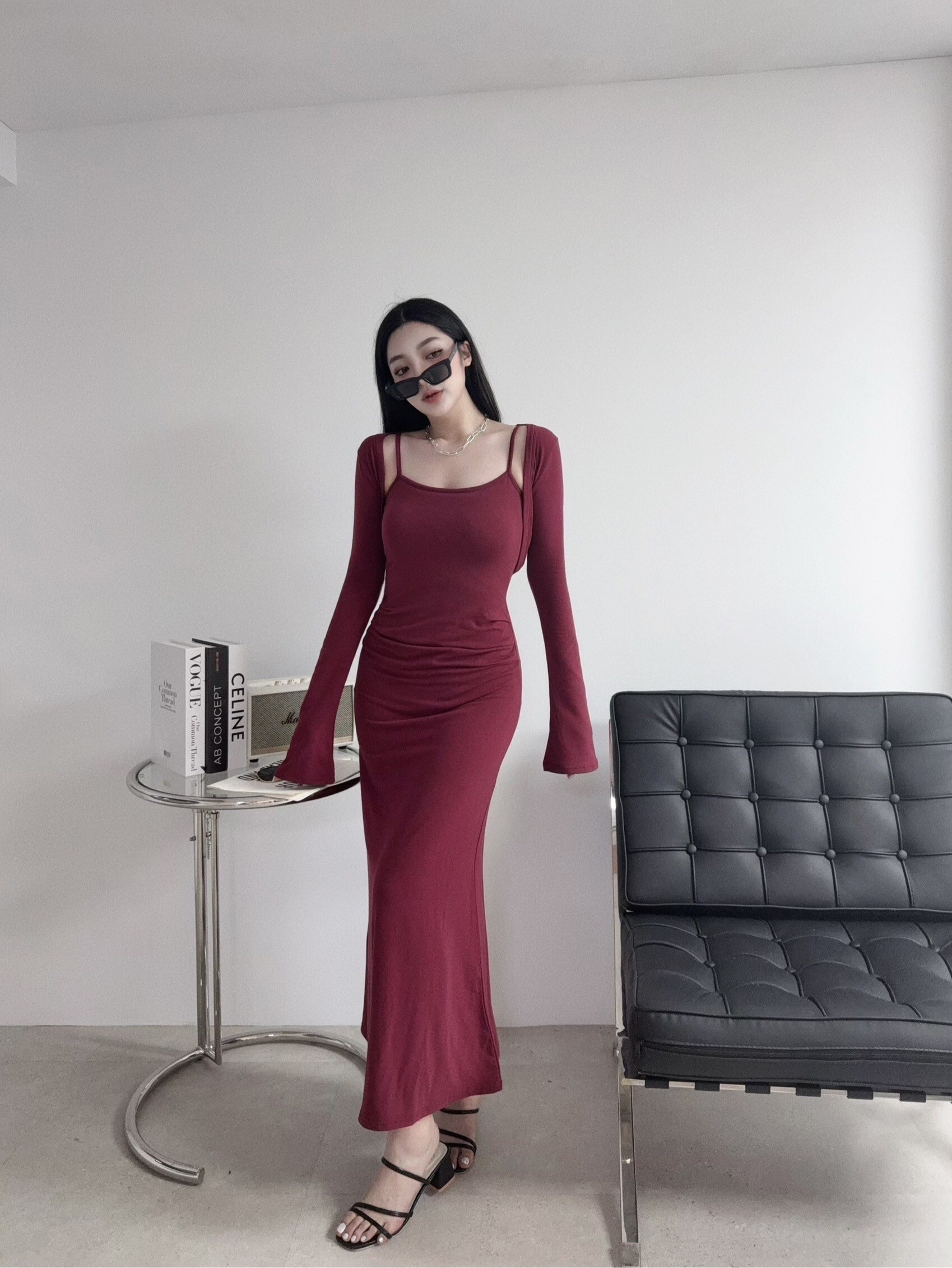 0082『訂製款』韓版極顯瘦魚尾長洋罩衫SET (3)