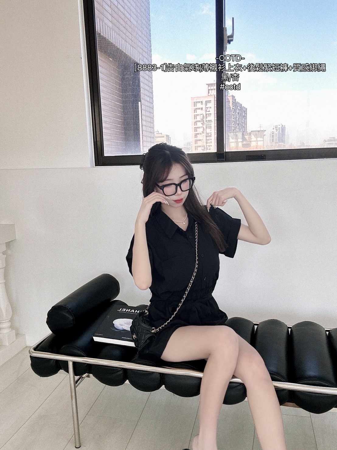 [8883-1]告白氣球薄襯衫上衣+後鬆緊短褲+質感綁繩 (4)