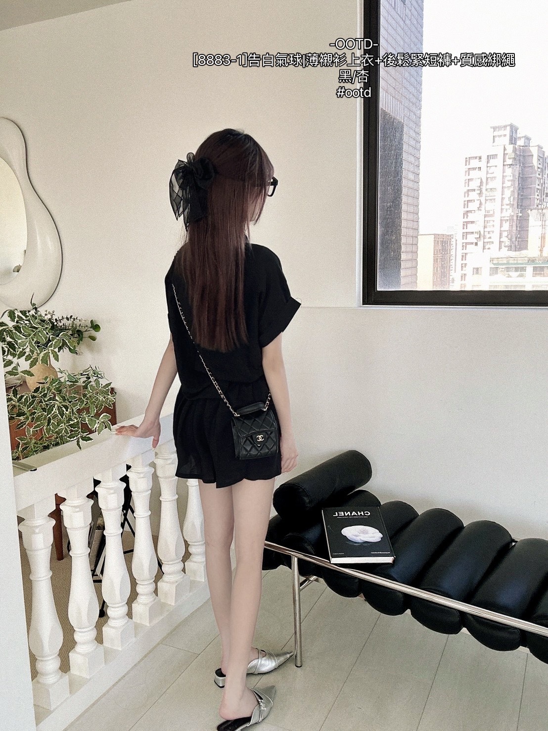 [8883-1]告白氣球薄襯衫上衣+後鬆緊短褲+質感綁繩 (6)