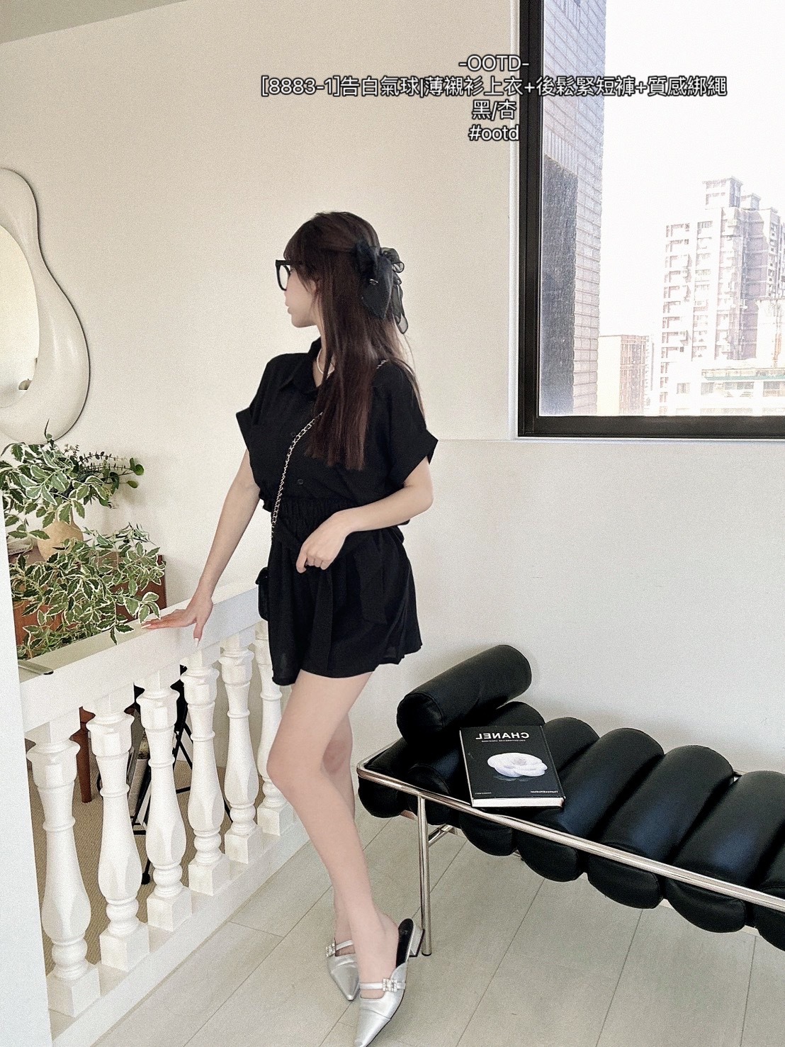 [8883-1]告白氣球薄襯衫上衣+後鬆緊短褲+質感綁繩 (5)