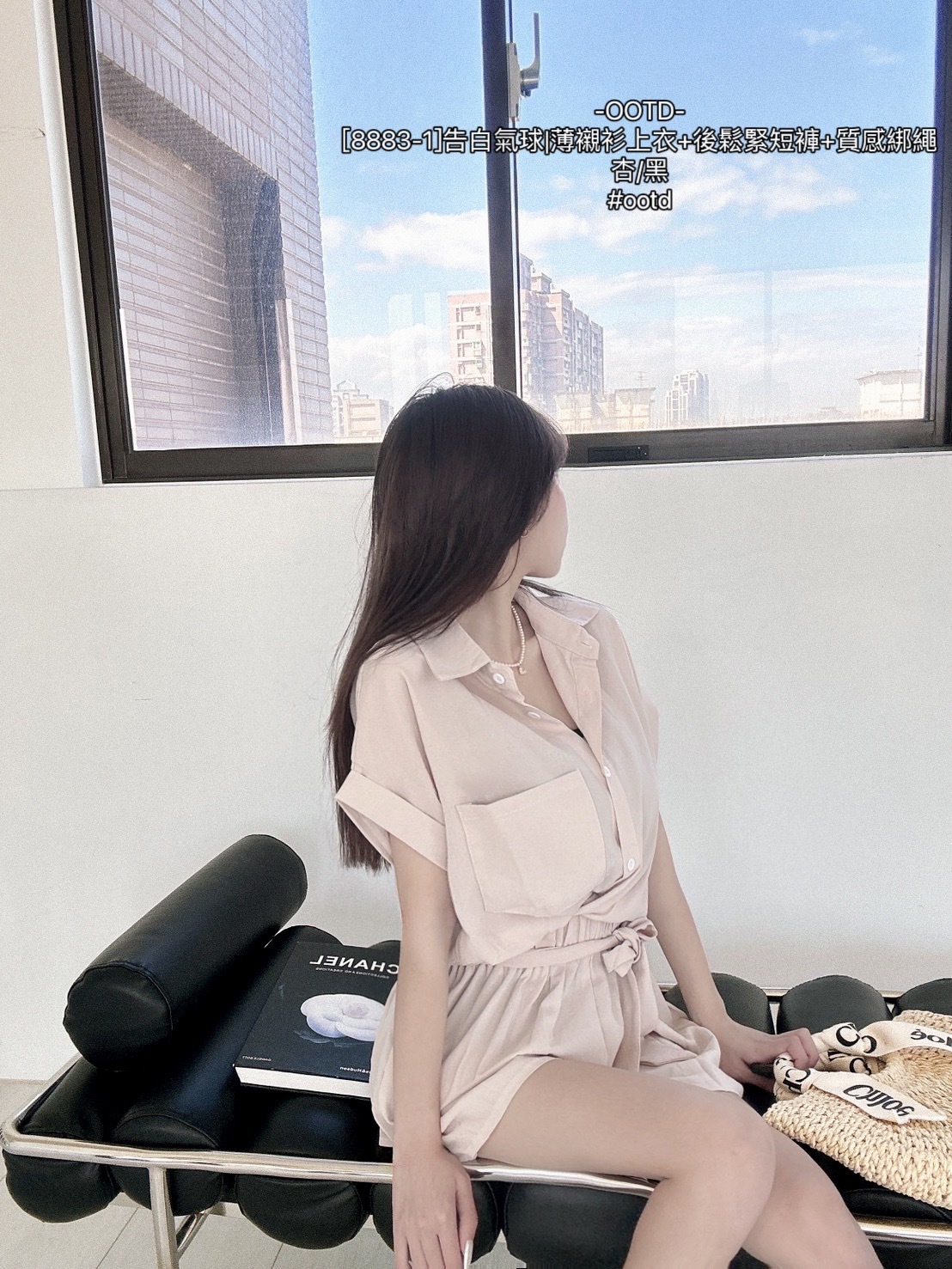 [8883-1]告白氣球薄襯衫上衣+後鬆緊短褲+質感綁繩 (3)