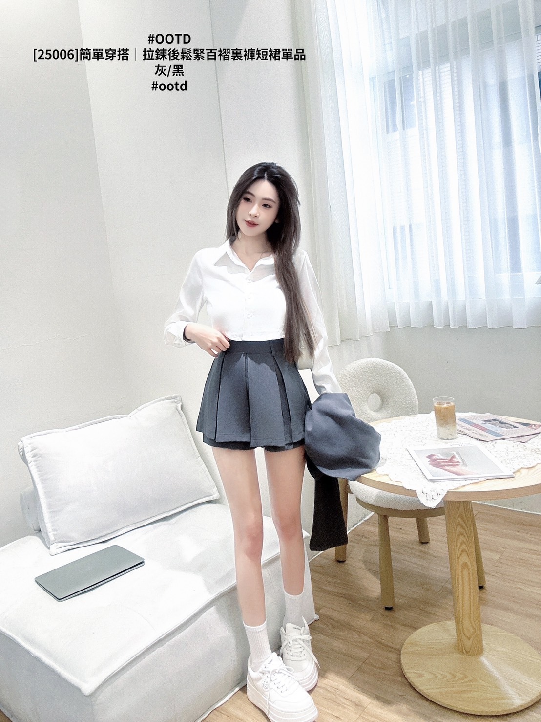 [25006]簡單穿搭｜拉鍊後鬆緊百褶裏褲短裙單品 (2)