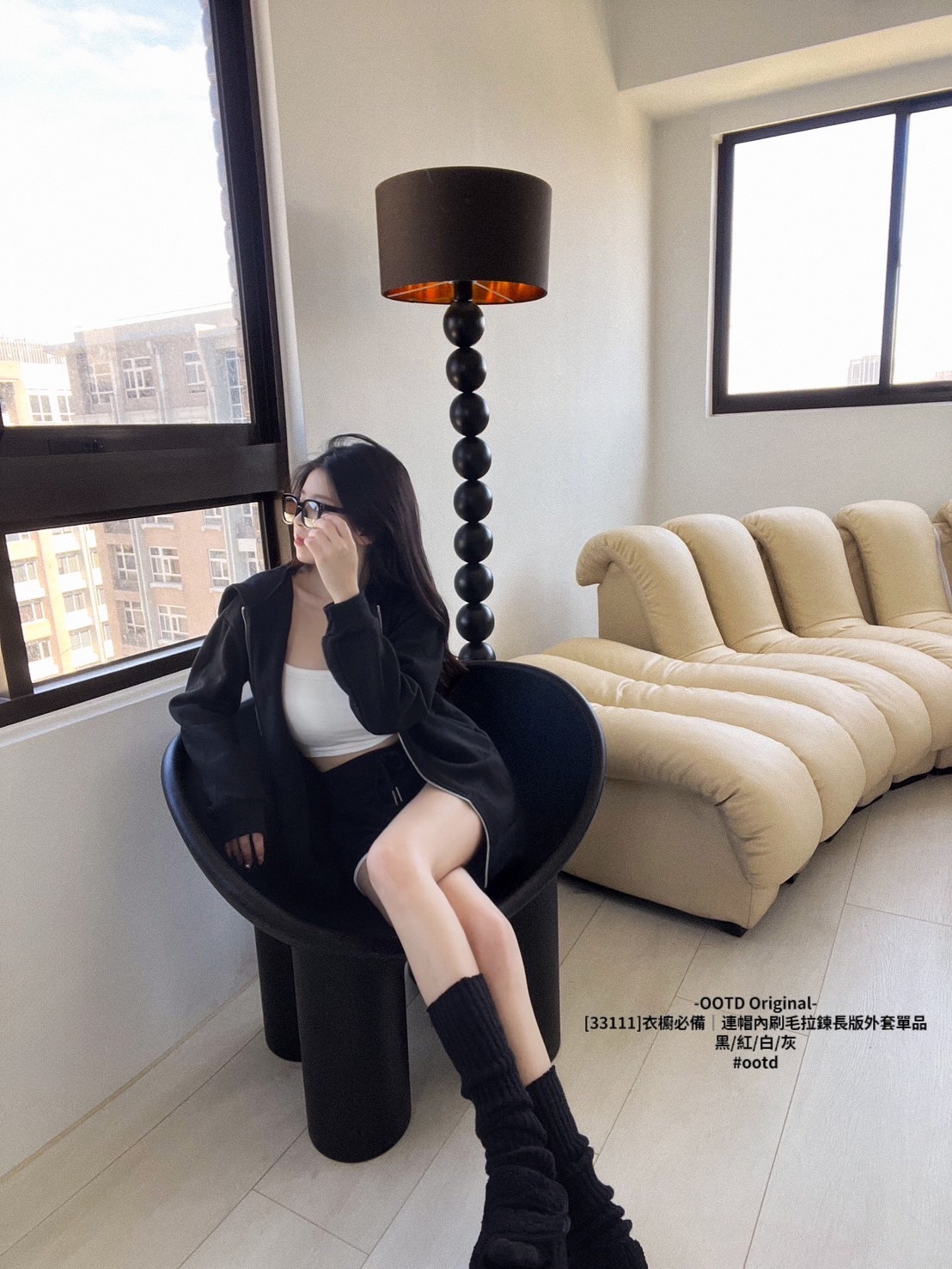 [33111]衣櫥必備｜連帽內刷毛拉鍊長版外套單品 (8)