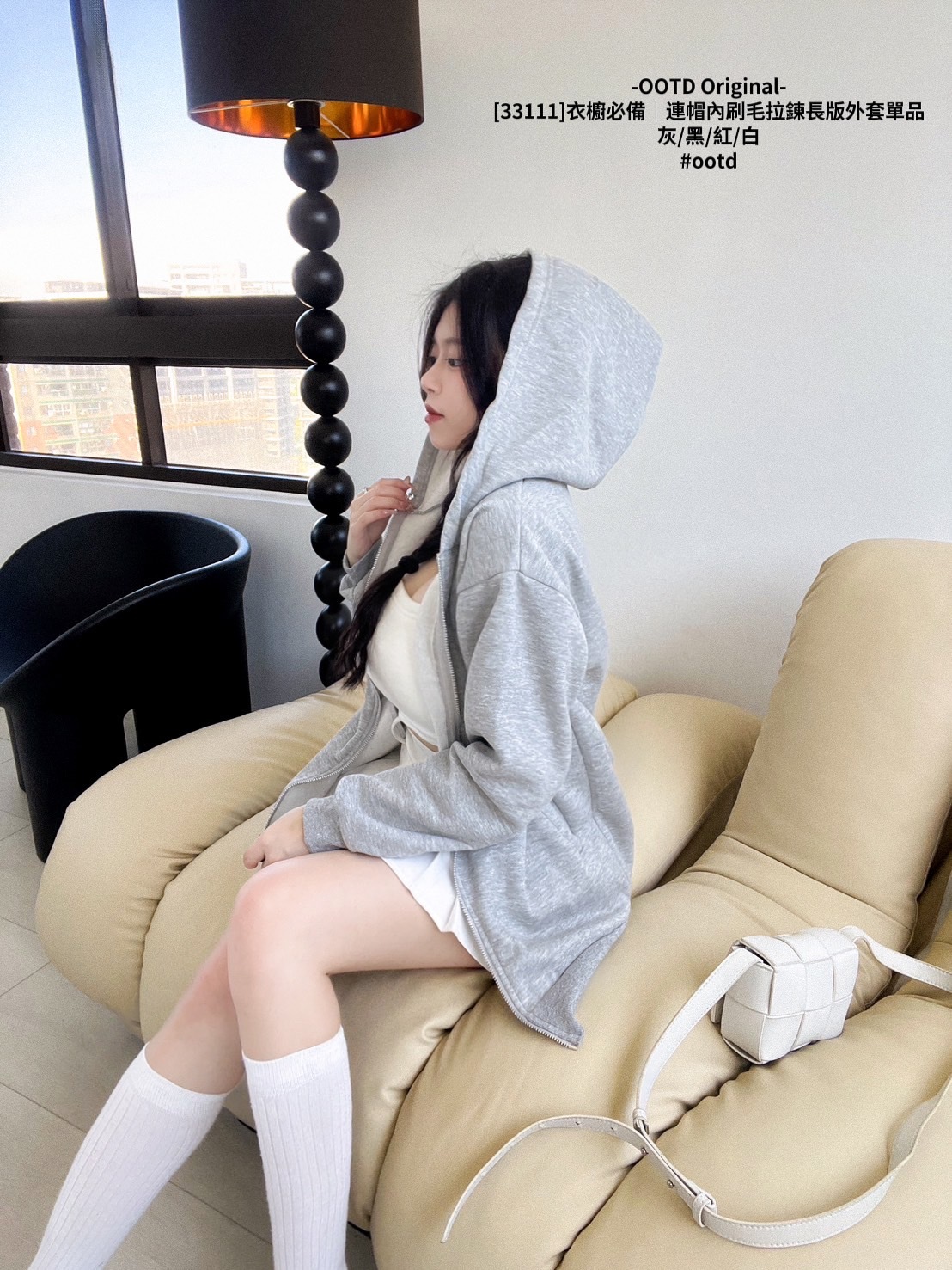 [33111]衣櫥必備｜連帽內刷毛拉鍊長版外套單品 (4)