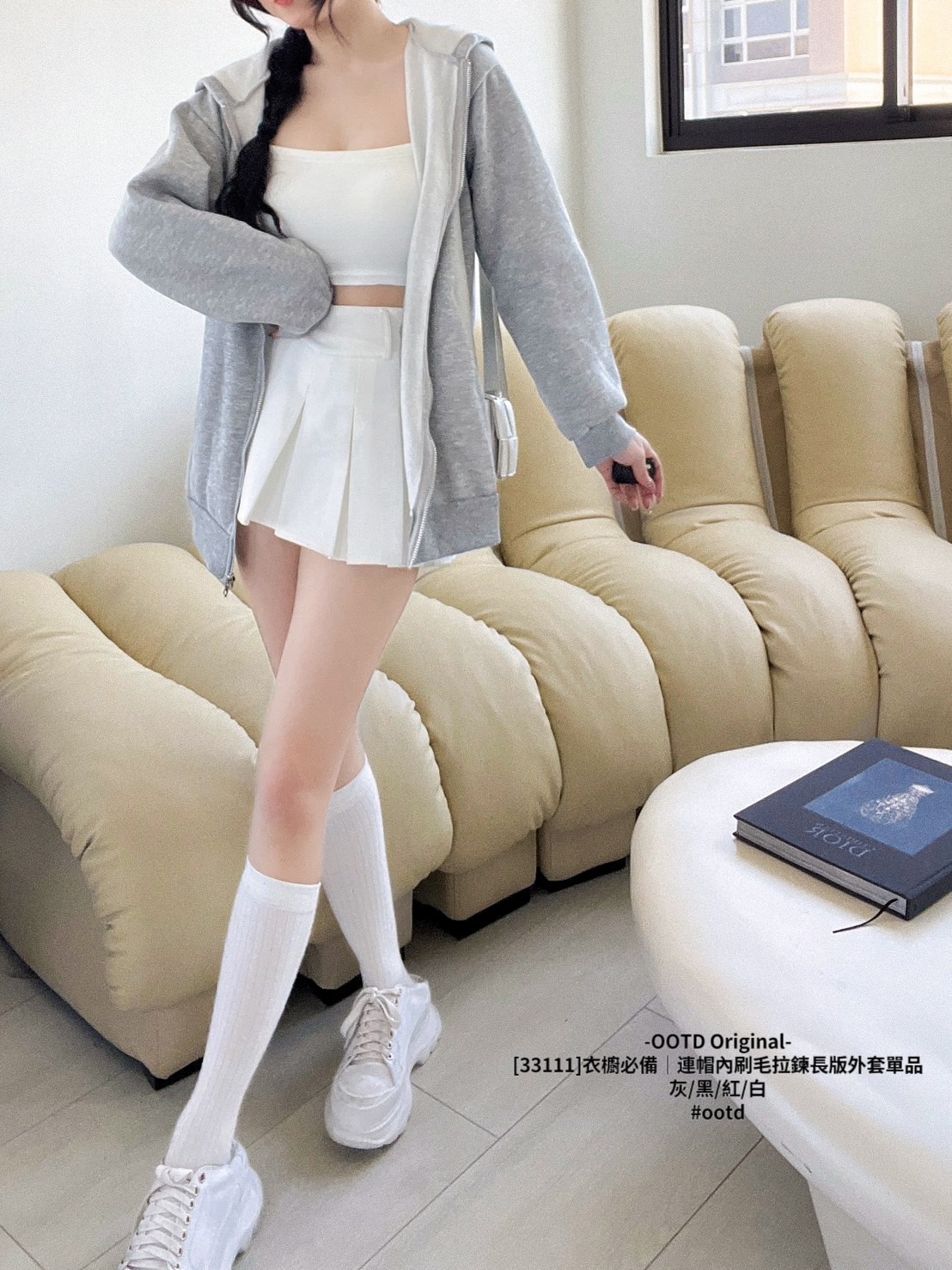 [33111]衣櫥必備｜連帽內刷毛拉鍊長版外套單品 (3)