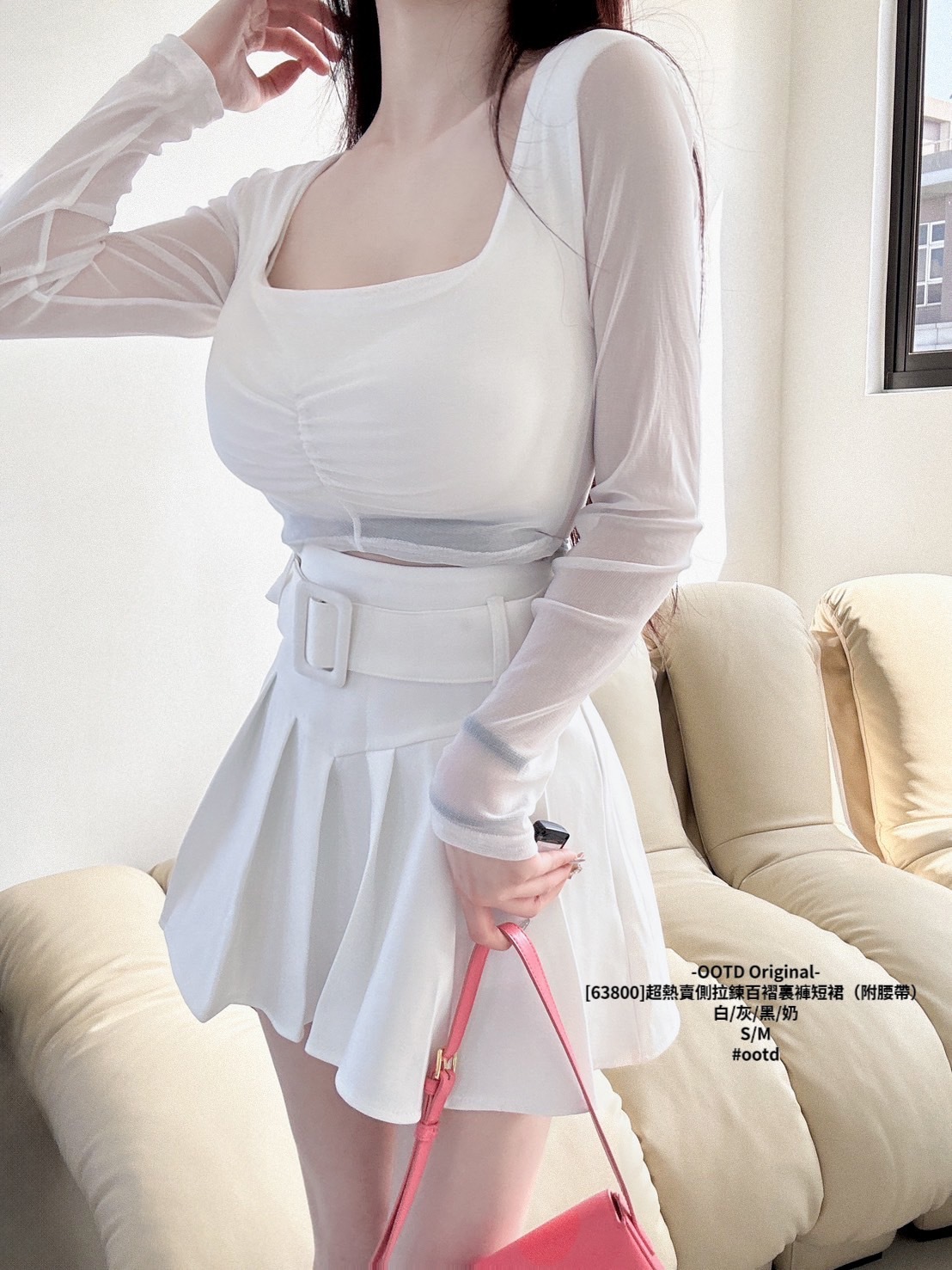 [63800]超熱賣側拉鍊百褶裏褲短裙（附腰帶）