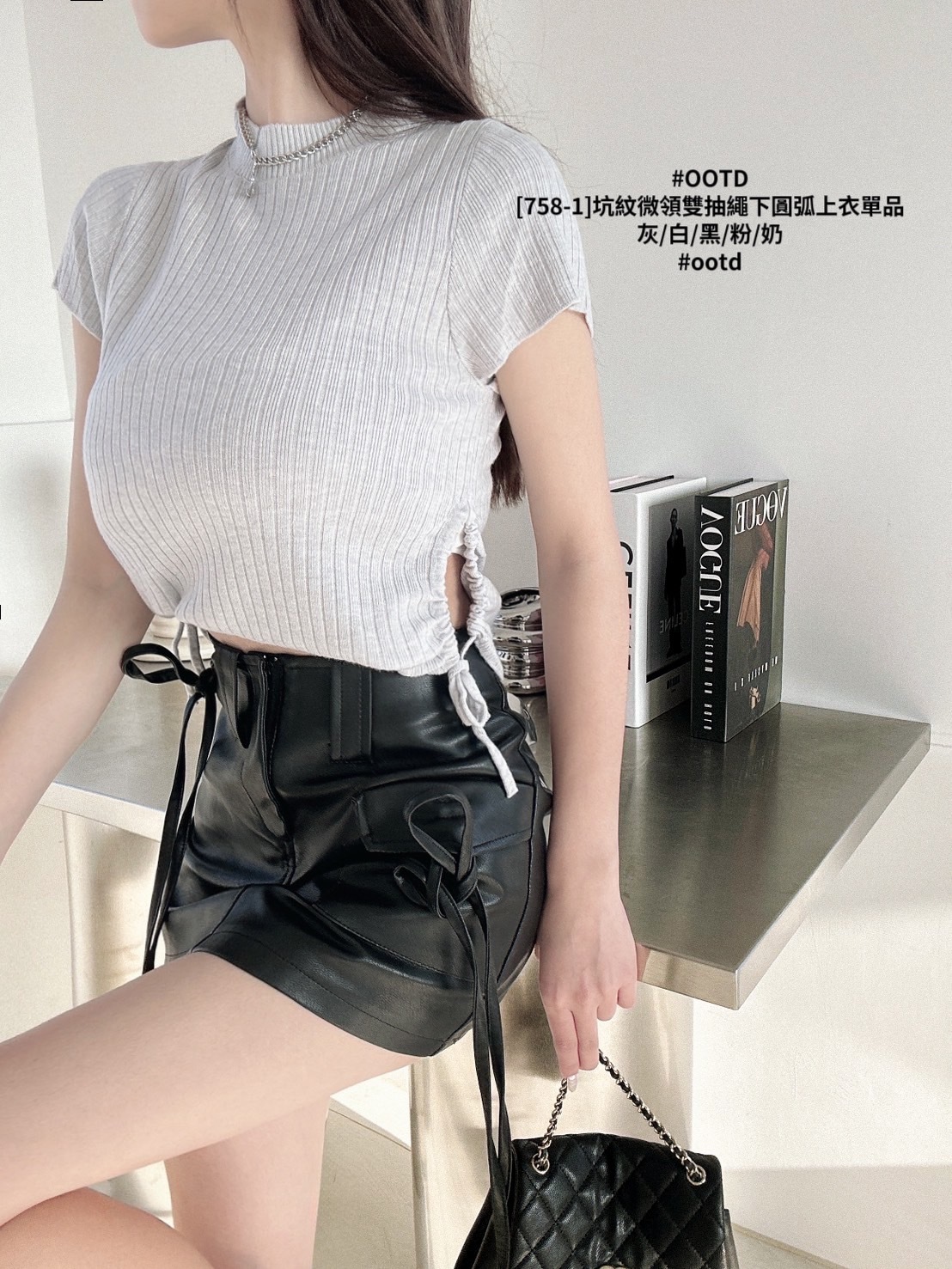 [758-1]坑紋微領雙抽繩下圓弧上衣單品 (8)