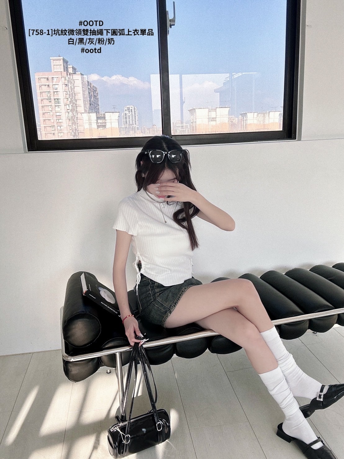 [758-1]坑紋微領雙抽繩下圓弧上衣單品 (2)