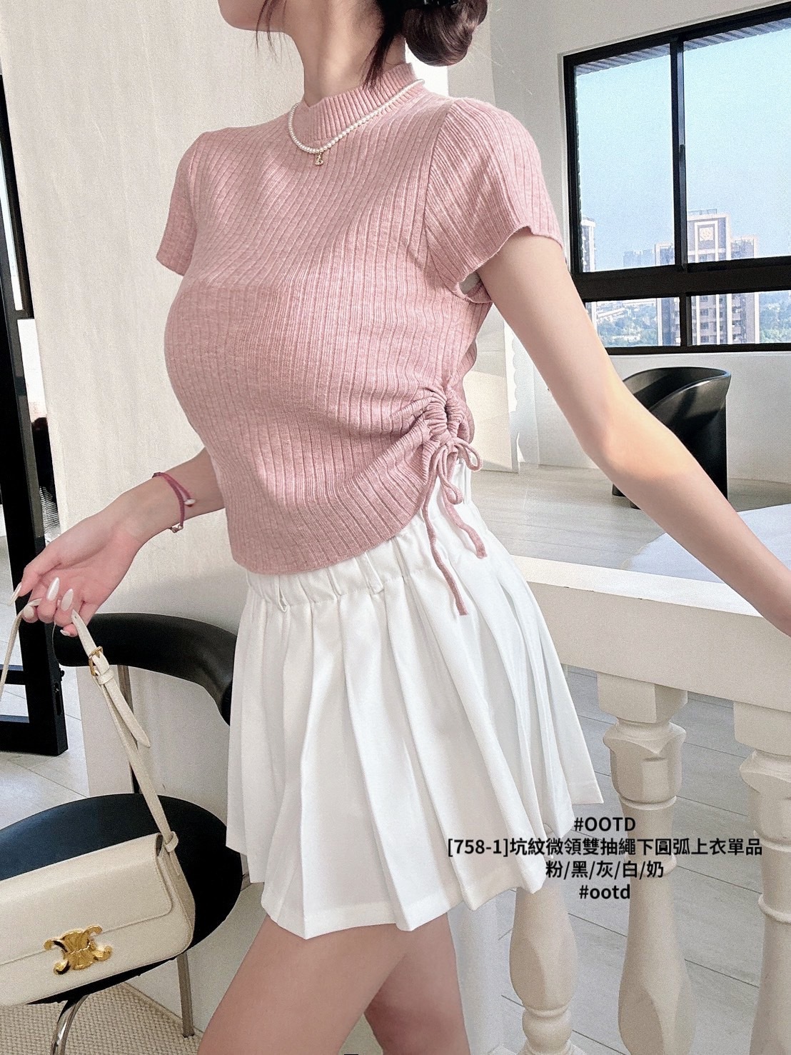 [758-1]坑紋微領雙抽繩下圓弧上衣單品 (4)