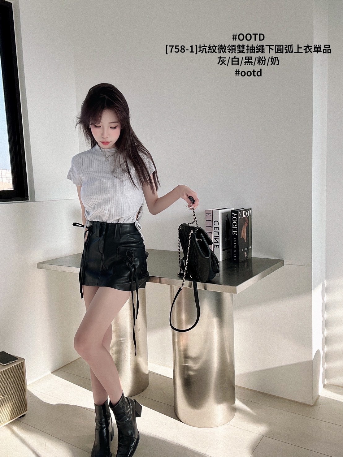 [758-1]坑紋微領雙抽繩下圓弧上衣單品 (7)