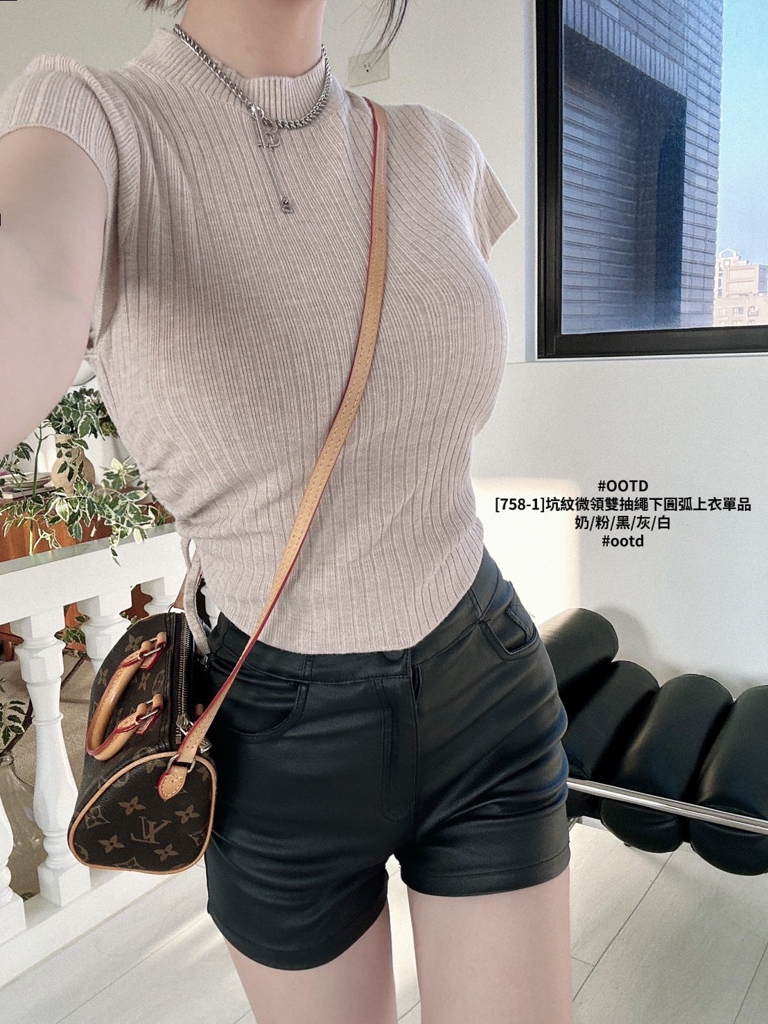 [758-1]坑紋微領雙抽繩下圓弧上衣單品 (5)