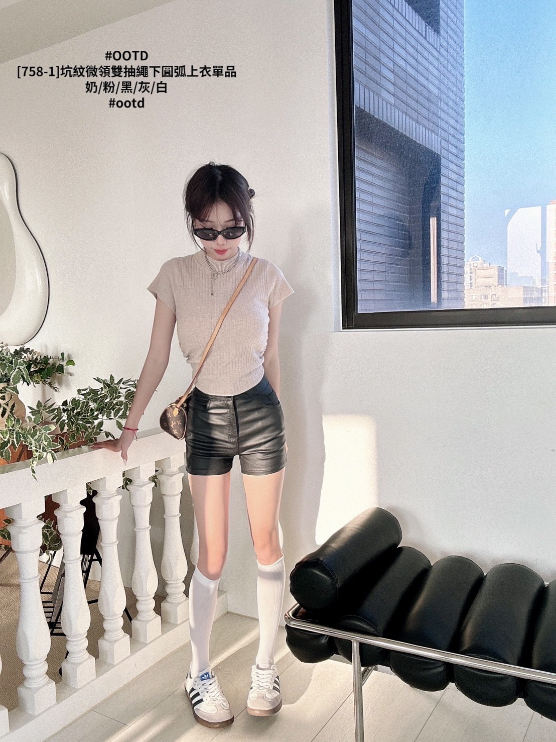 [758-1]坑紋微領雙抽繩下圓弧上衣單品 (6)