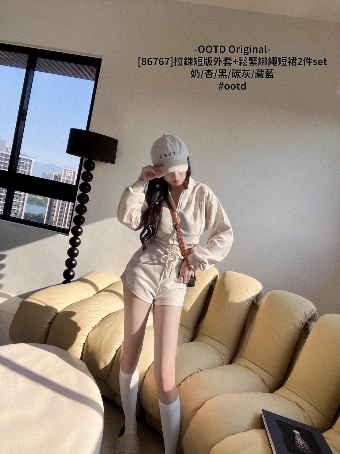 [86767]拉鍊短版外套+鬆緊綁繩短裙2件set (4)