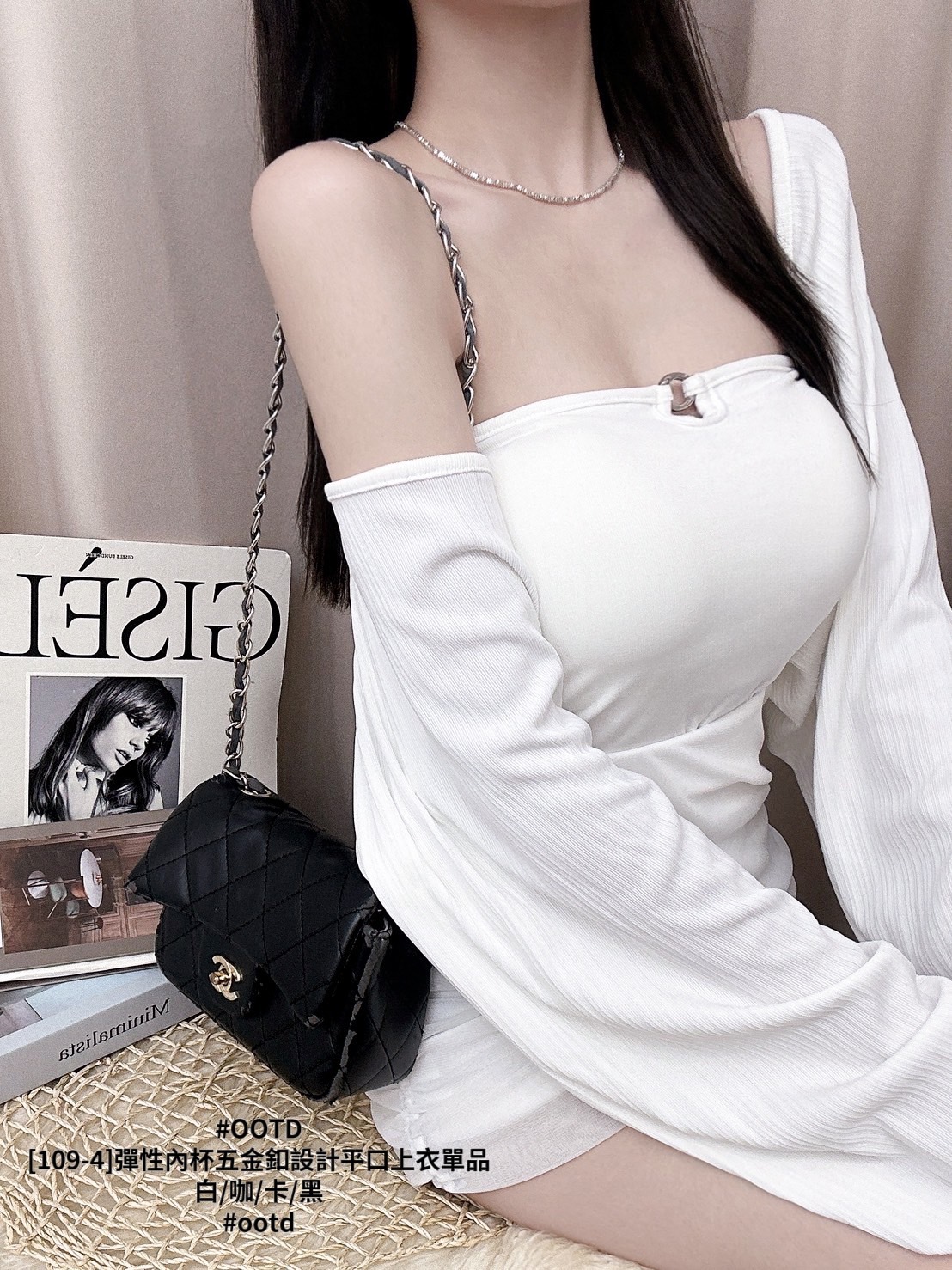 [109-4]彈性內杯五金釦設計平口上衣單品 (2)