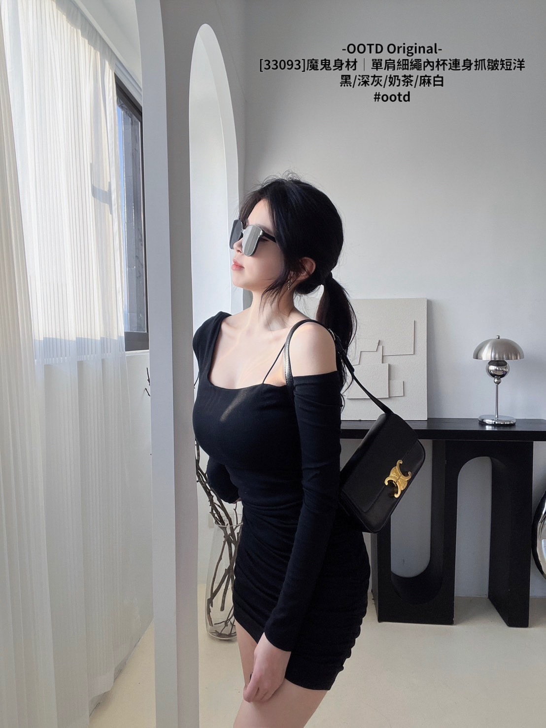 [33093]魔鬼身材｜單肩細繩內杯連身抓皺短洋 (7)