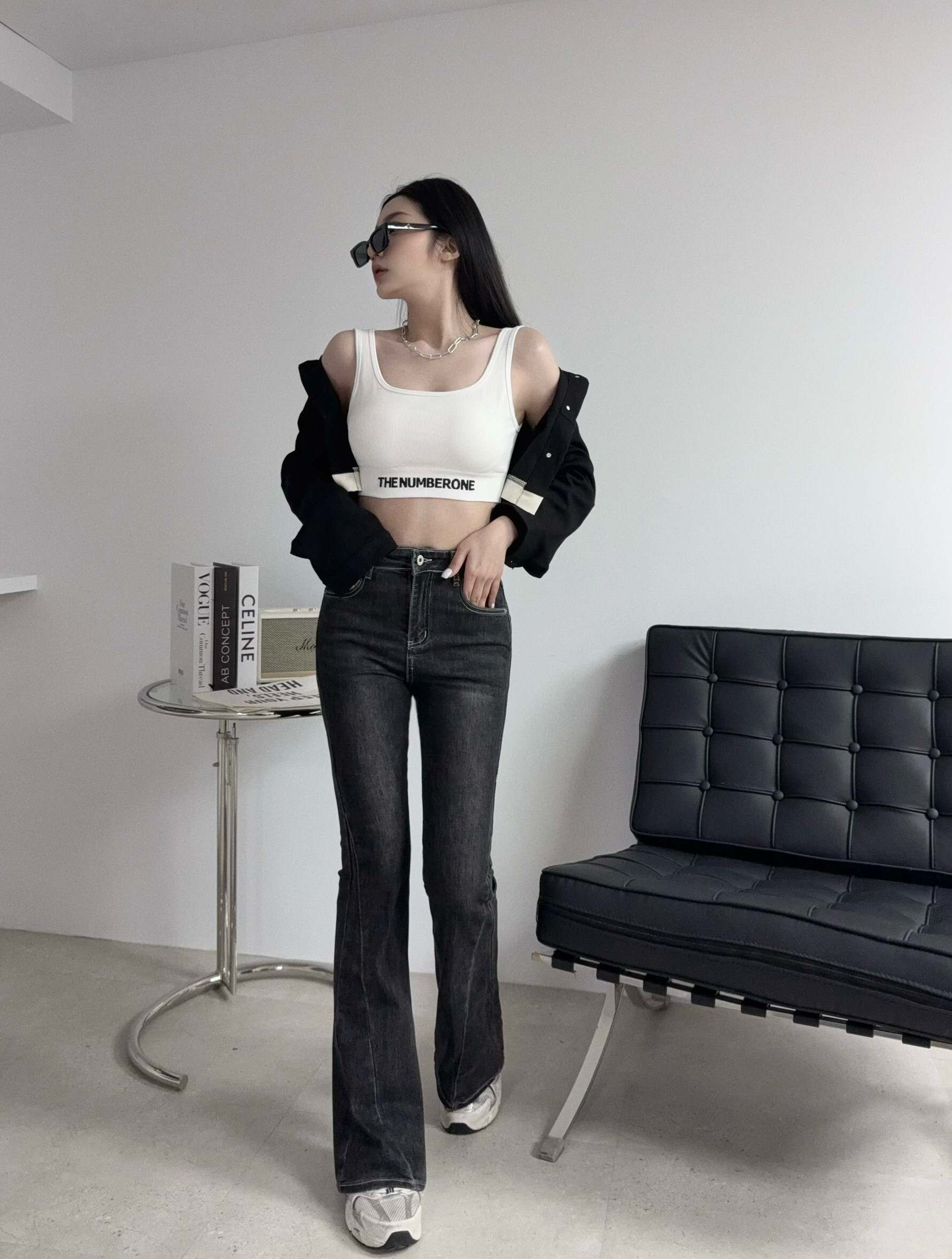 9082『選品』復古極美刷色彈性牛仔喇叭褲