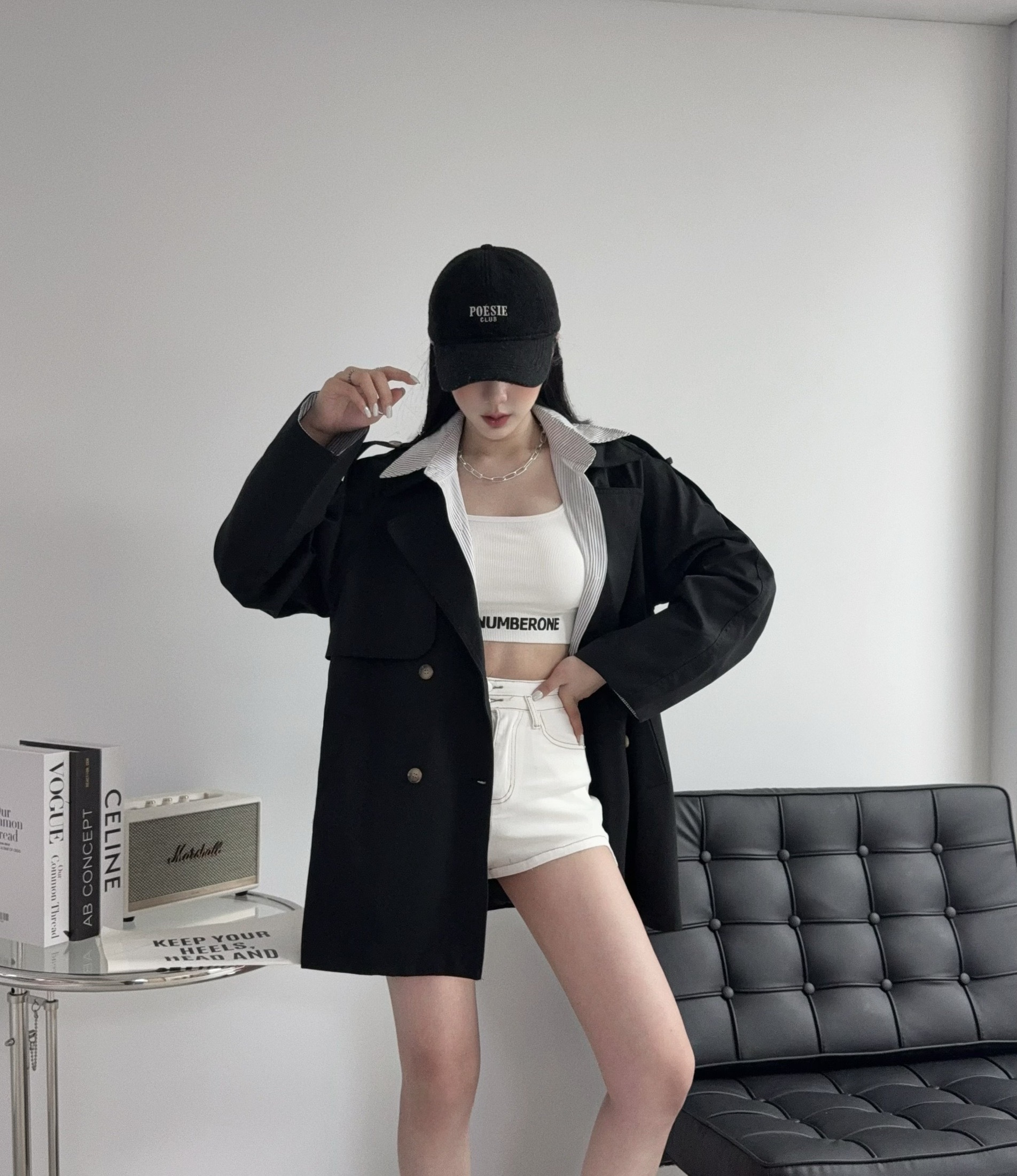 2607 『選品』 英倫風時髦拼接襯衫附腰帶風衣外套 (6)