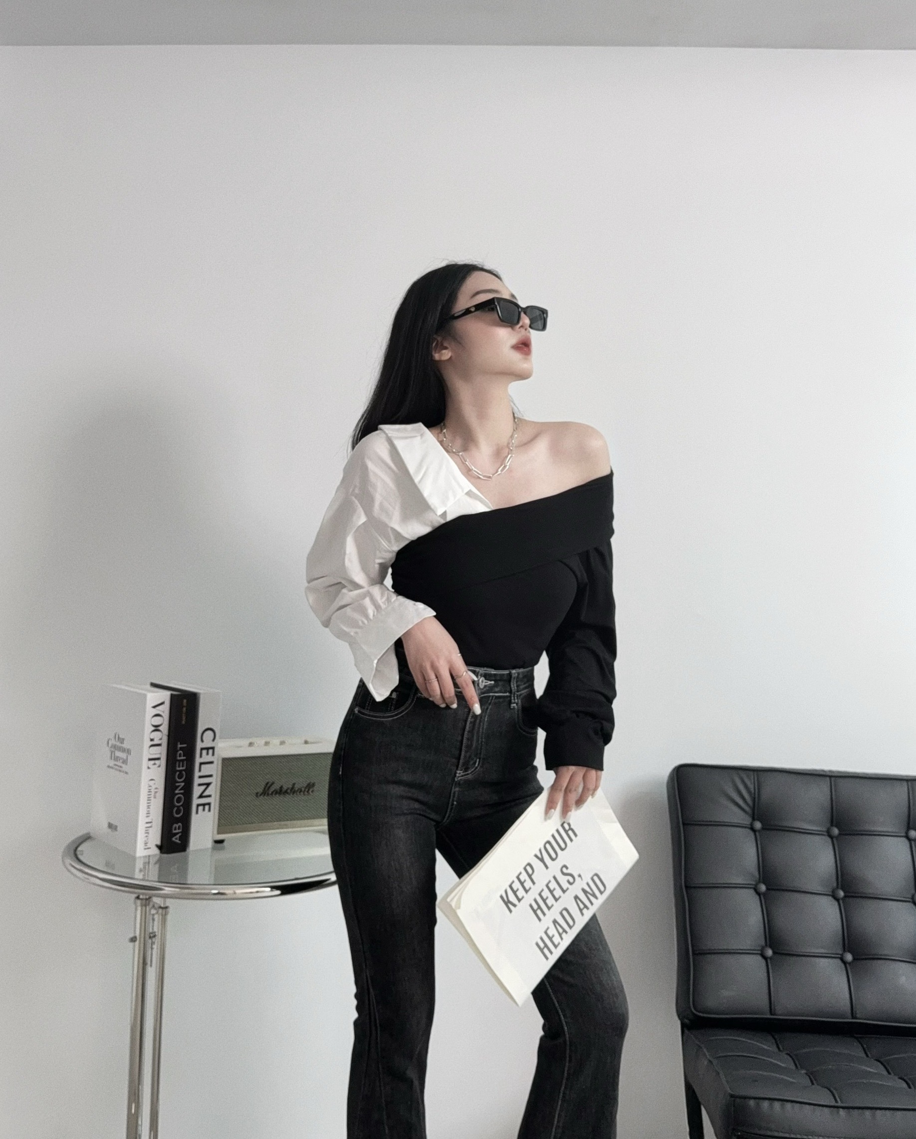 2509『選品』韓版襯料拼接撞色上衣 (2)