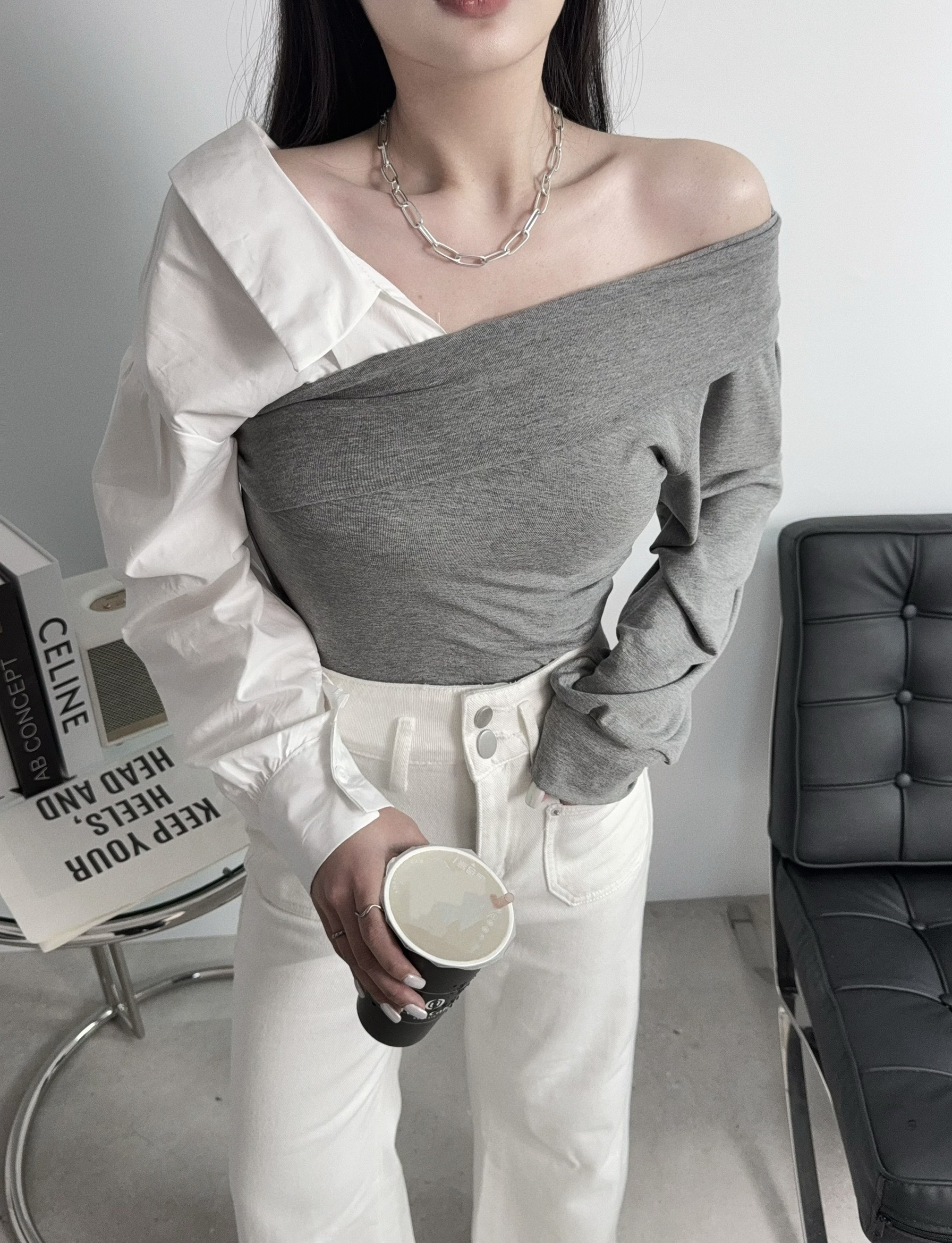 2509『選品』韓版襯料拼接撞色上衣 (4)