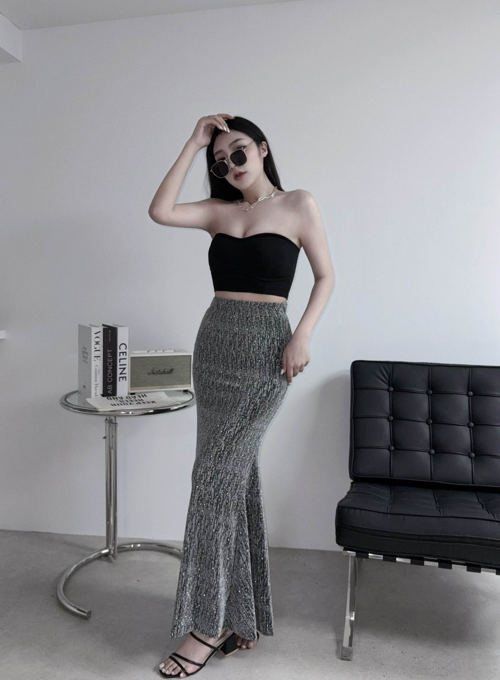 2512『選品』法式高級感燙鑽包臀魚尾長裙